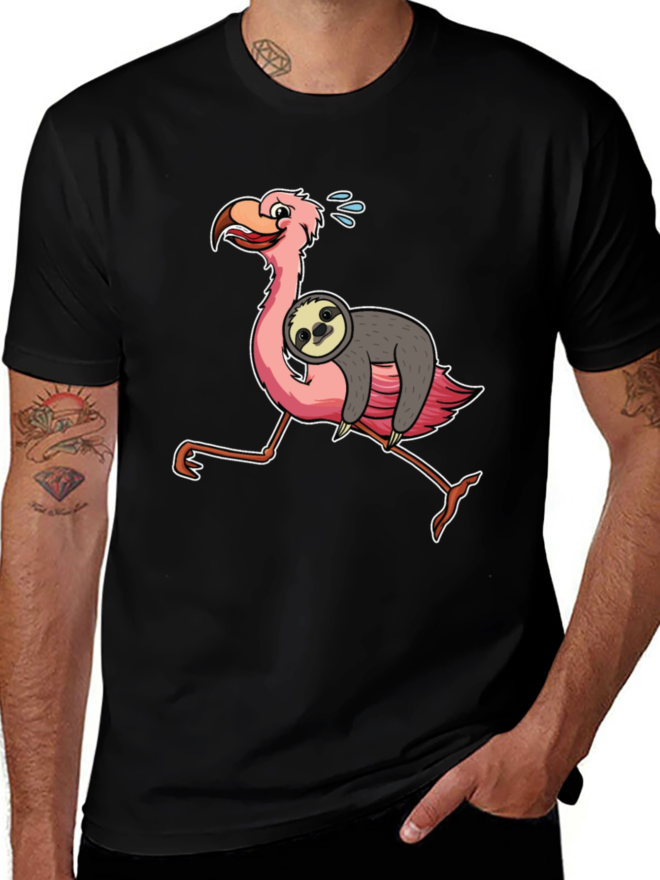 Sloth Riding Flamingo Graphic Tee