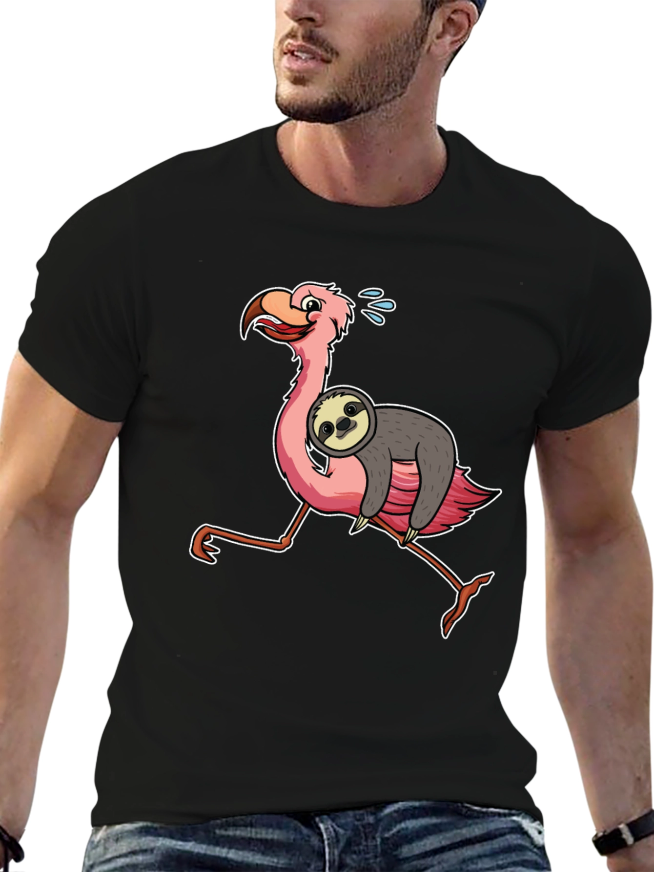 Sloth Riding Flamingo Graphic Tee
