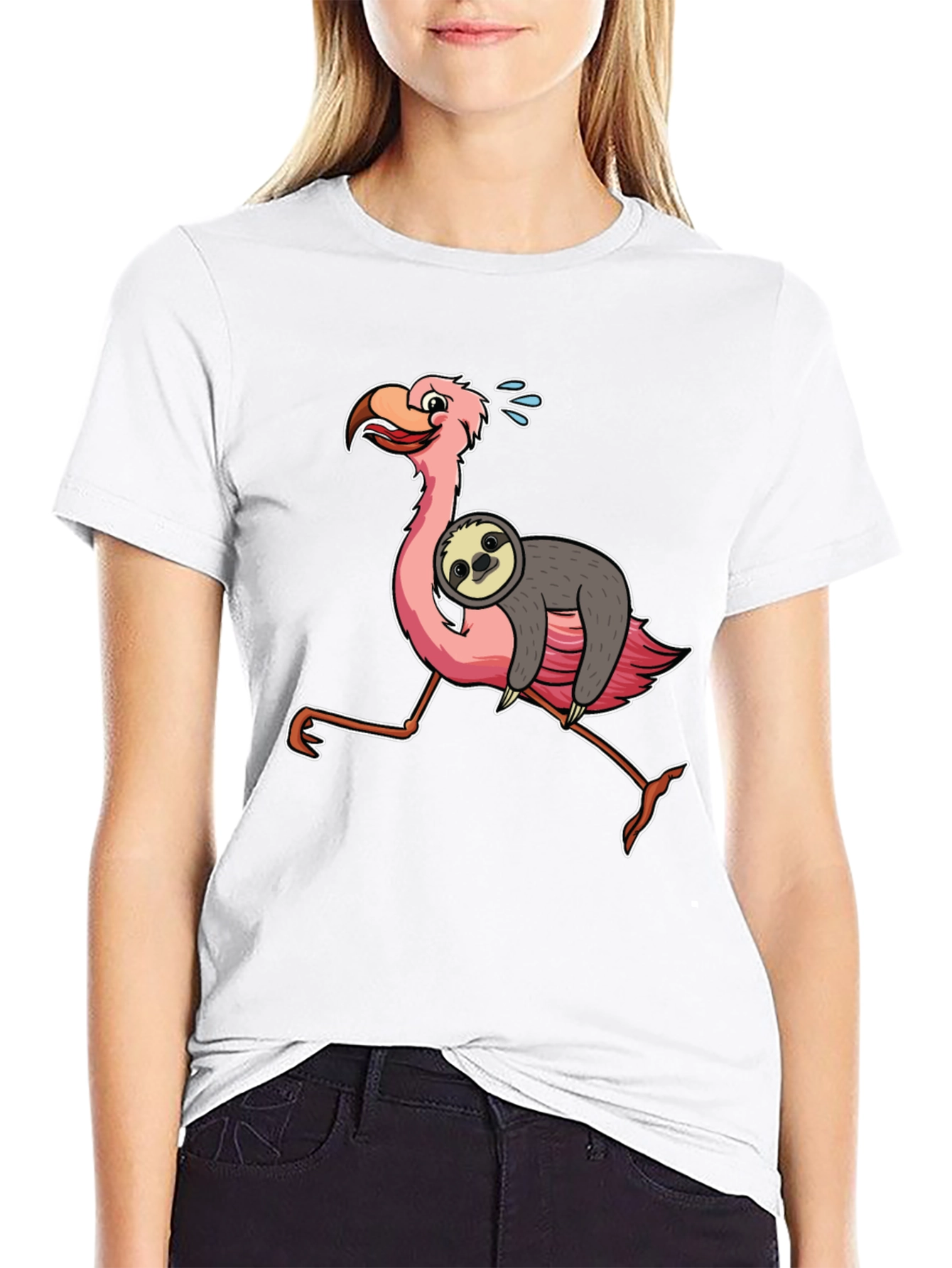 Sloth Riding Flamingo Graphic Tee