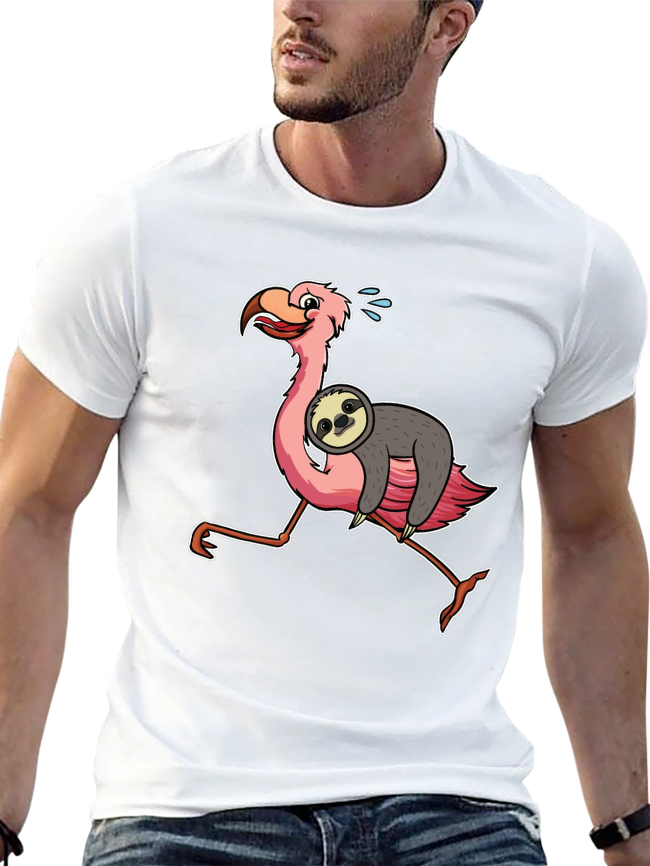 Sloth Riding Flamingo Graphic Tee