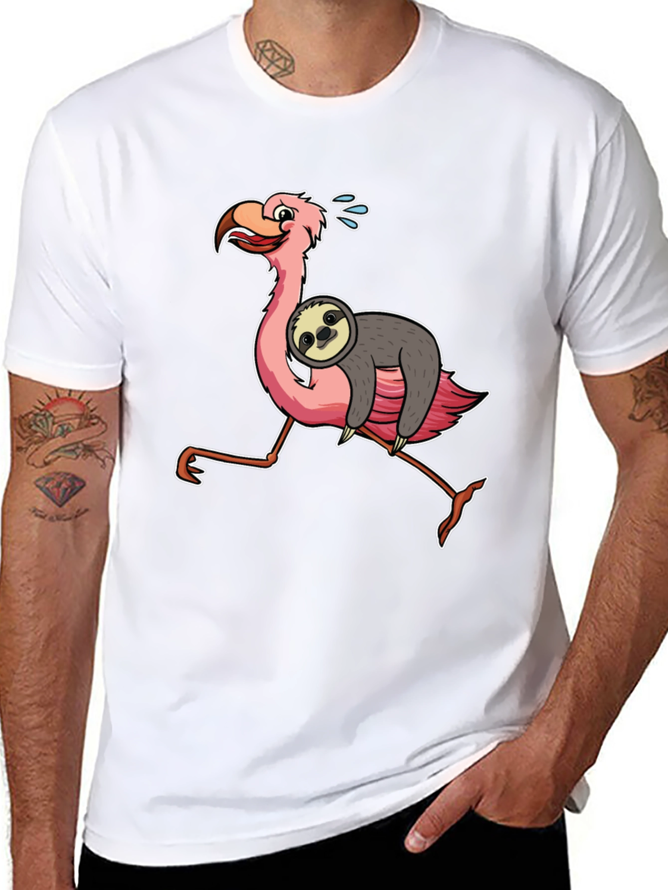 Sloth Riding Flamingo Graphic Tee