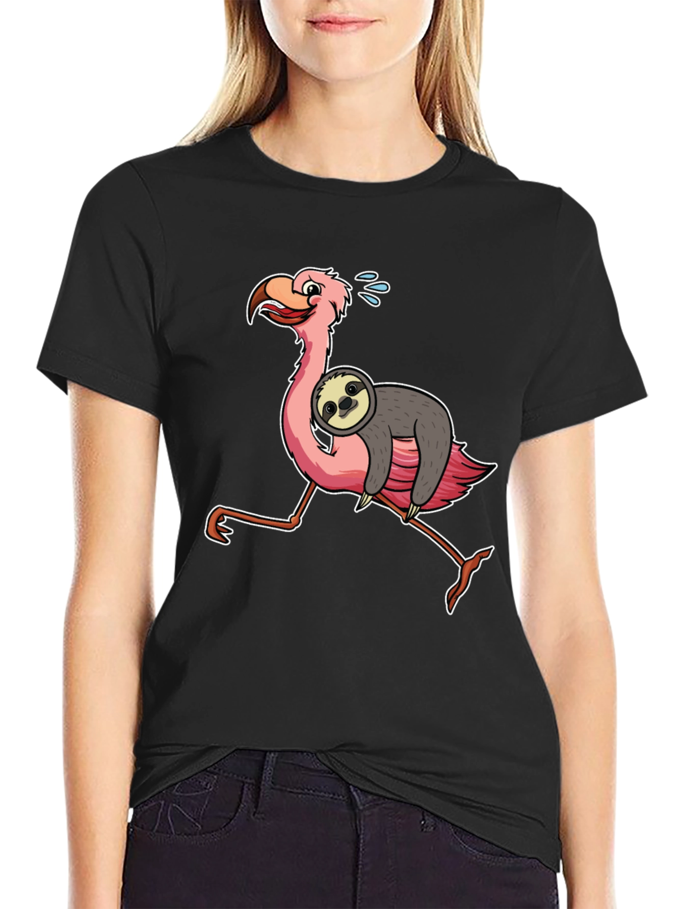 Sloth Riding Flamingo Graphic Tee