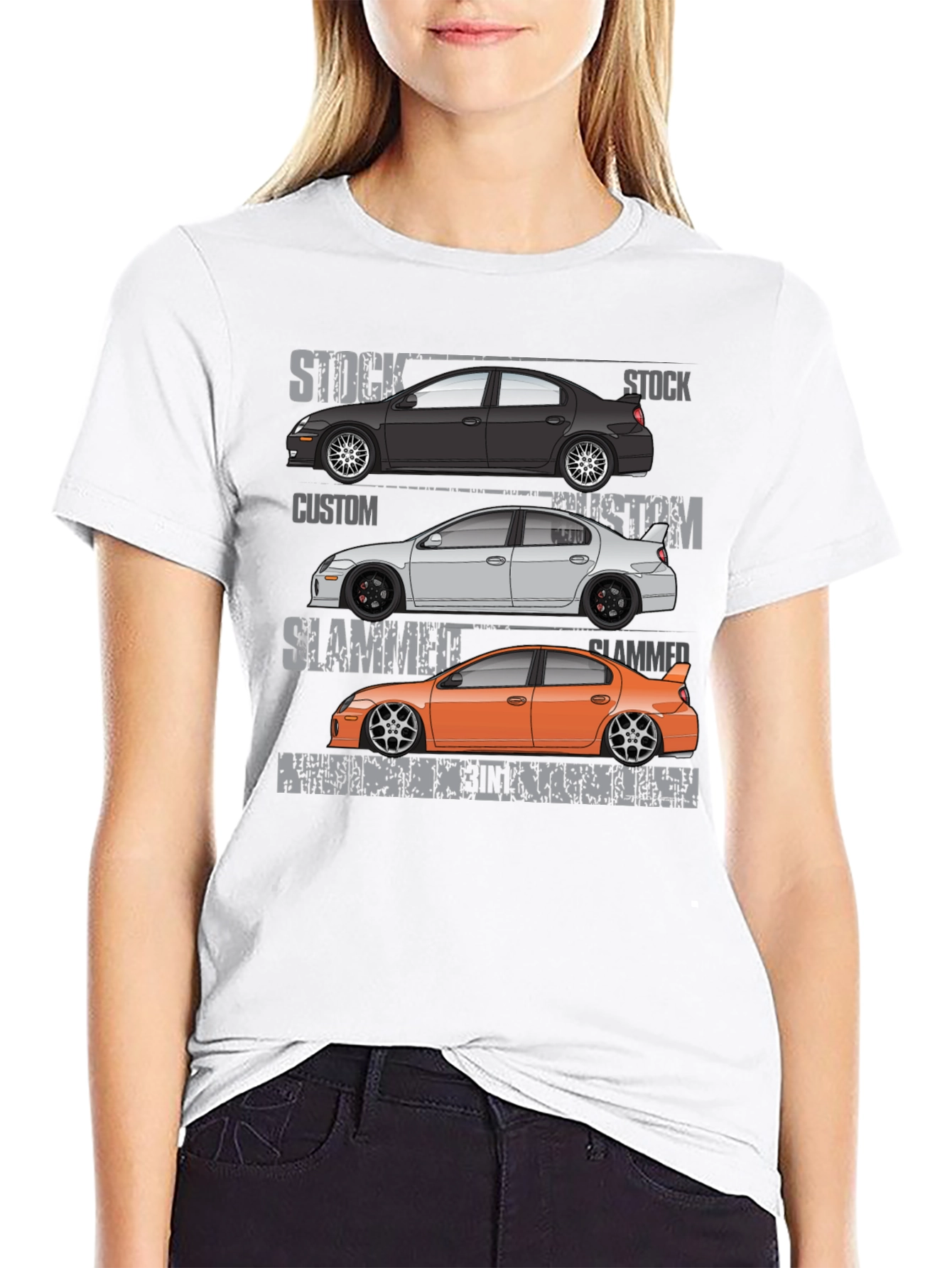 Car Enthusiast T-Shirt: Stock Custom Slammed