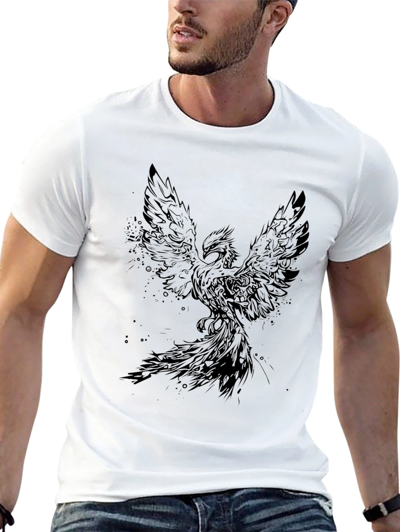 Phoenix Graphic Print T-Shirt - Black Cotton Tee