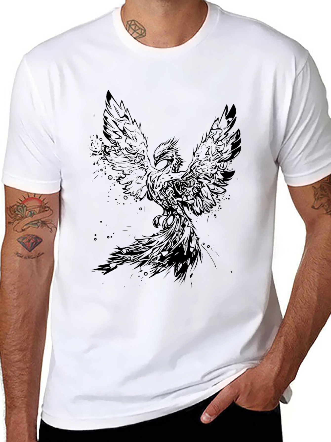 Phoenix Graphic Print T-Shirt - Black Cotton Tee