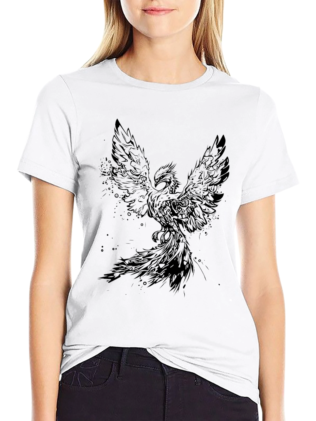 Phoenix Graphic Print T-Shirt - Black Cotton Tee