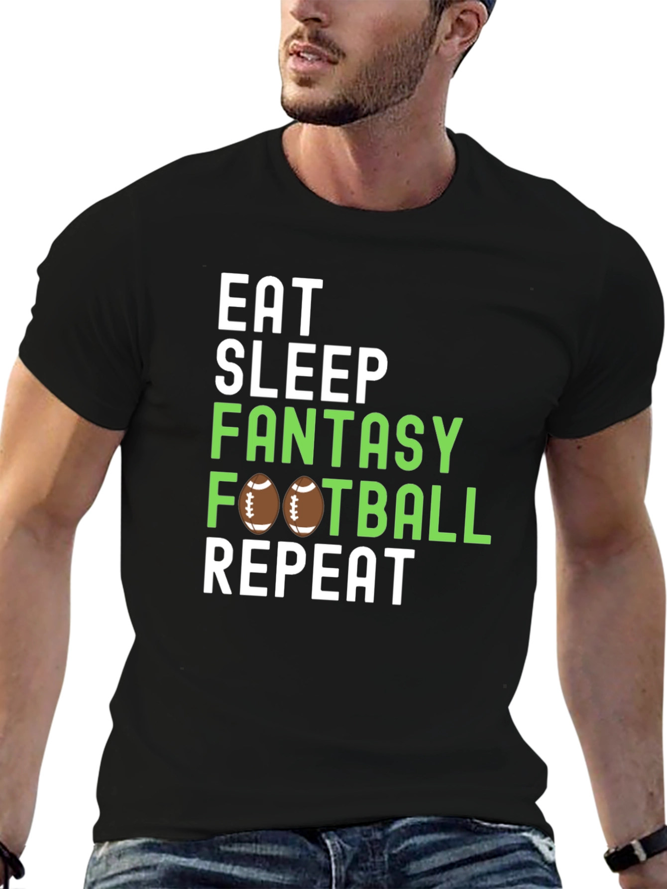 Eat Sleep Fantasy Football Repeat Graphic Tee