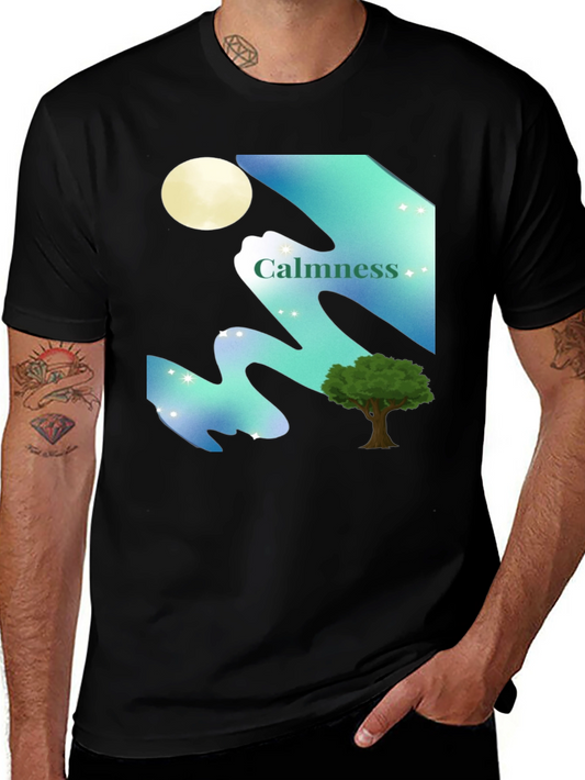 Calmness Night Scene Graphic T-Shirt - Black