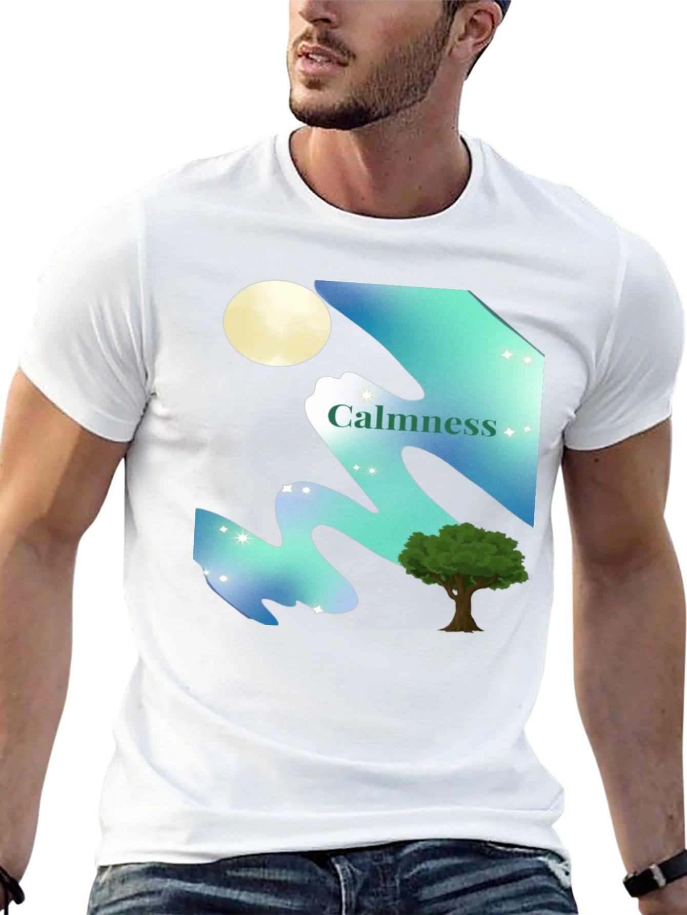 Calmness Night Scene Graphic T-Shirt - Black