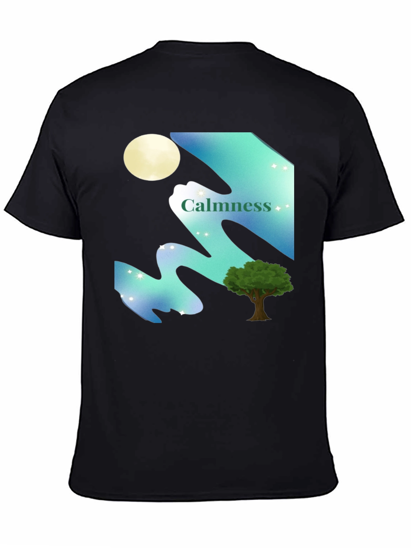 Calmness Night Scene Graphic T-Shirt - Black