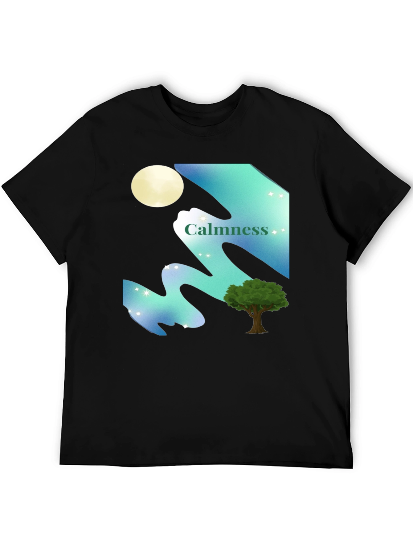 Calmness Night Scene Graphic T-Shirt - Black