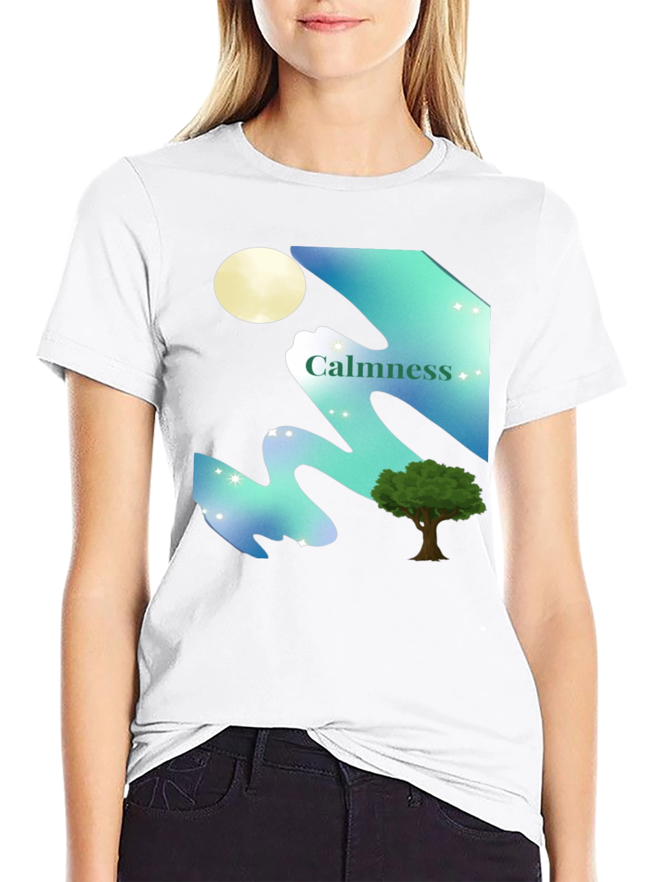 Calmness Night Scene Graphic T-Shirt - Black