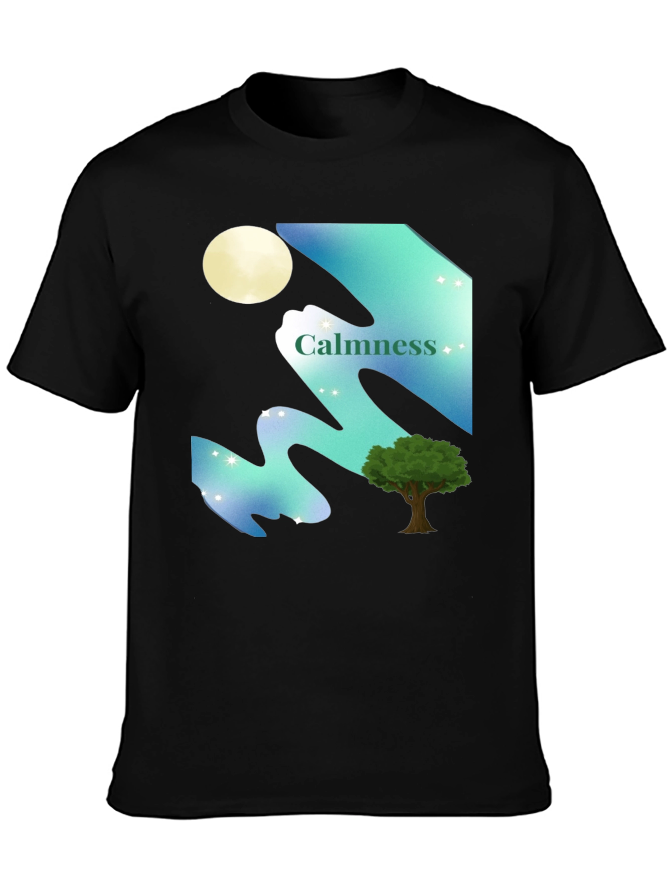 Calmness Night Scene Graphic T-Shirt - Black