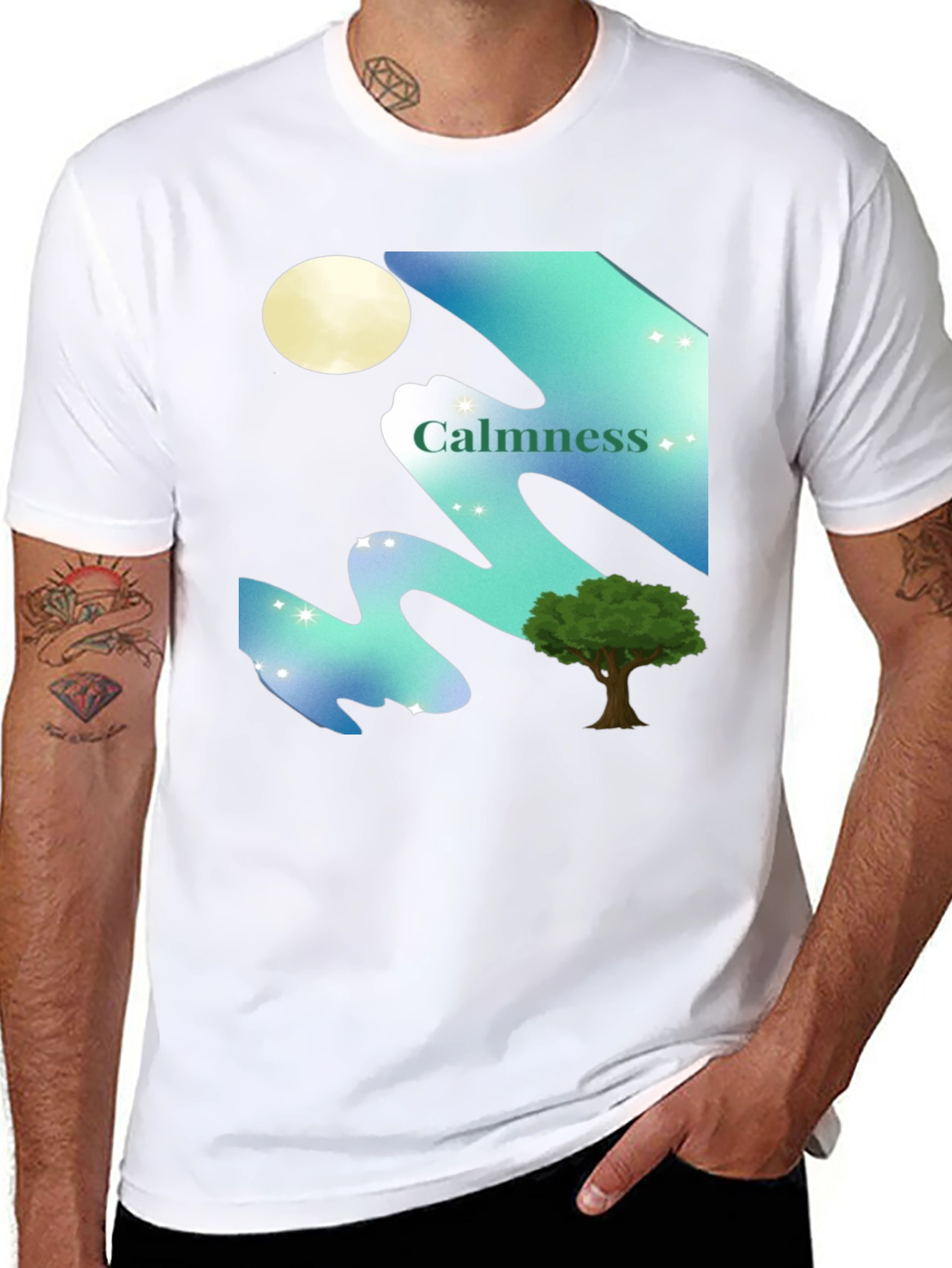 Calmness Night Scene Graphic T-Shirt - Black