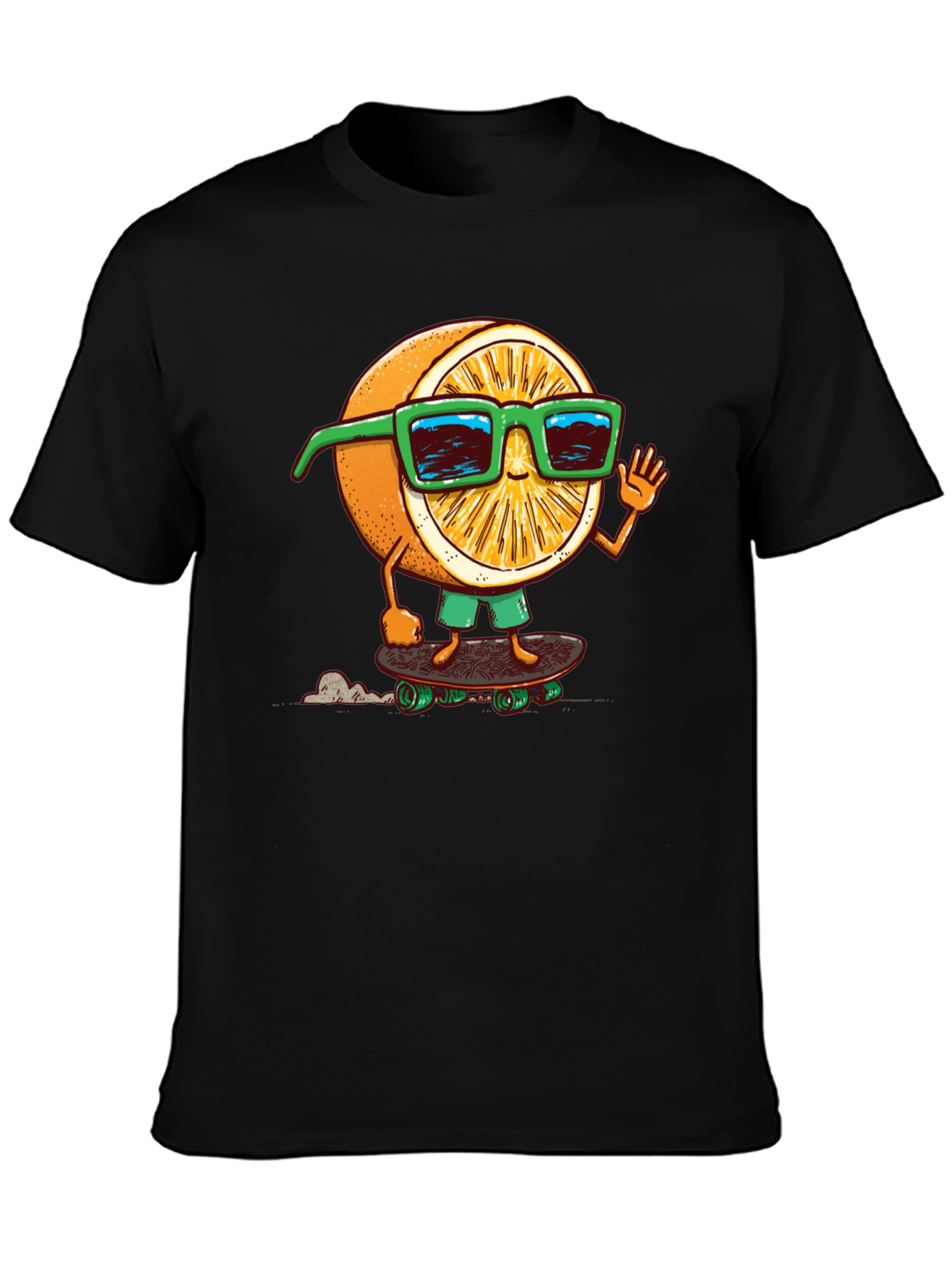 Cool Orange Skateboarder Graphic Tee - Black