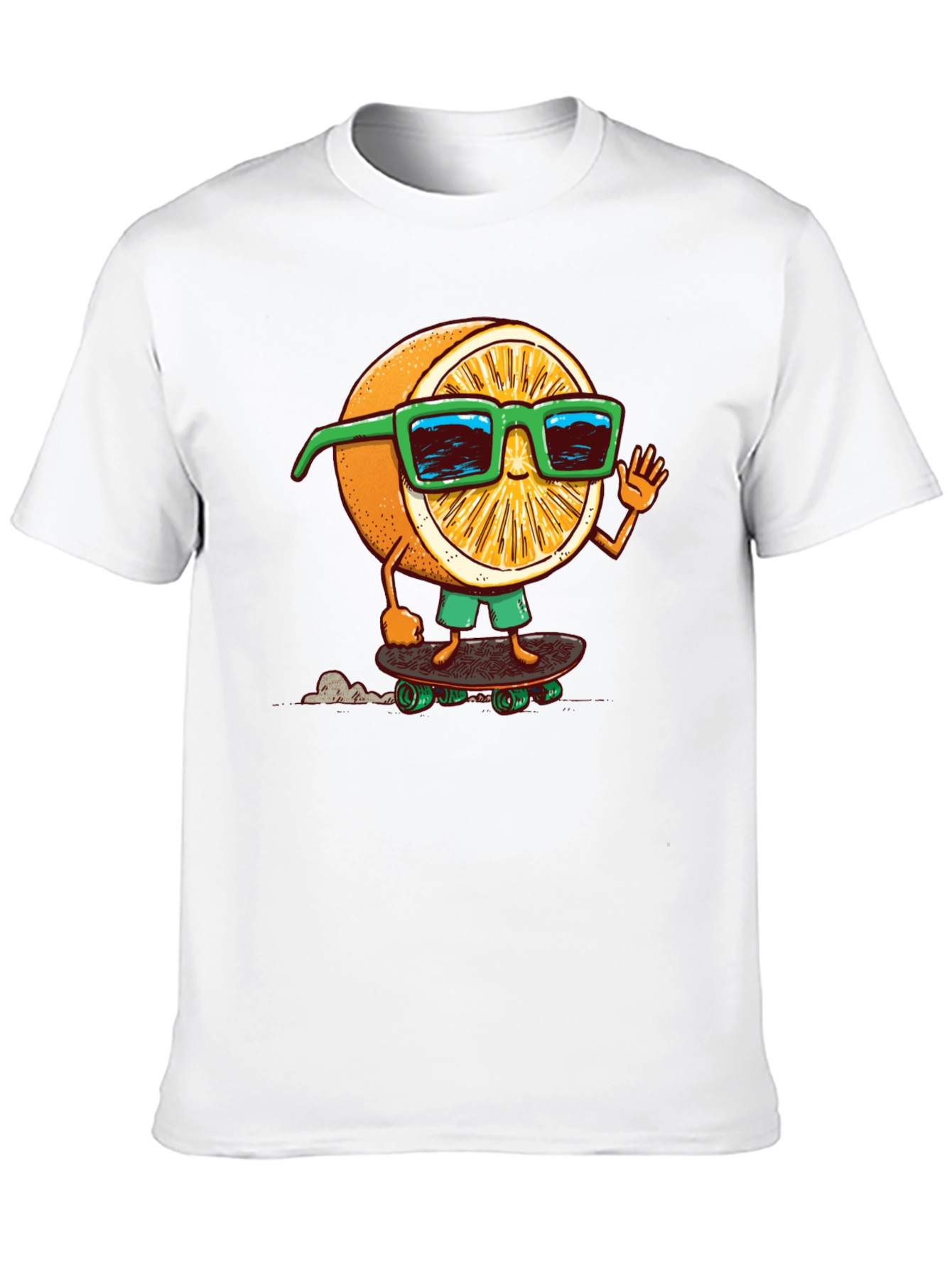 Cool Orange Skateboarder Graphic Tee - Black