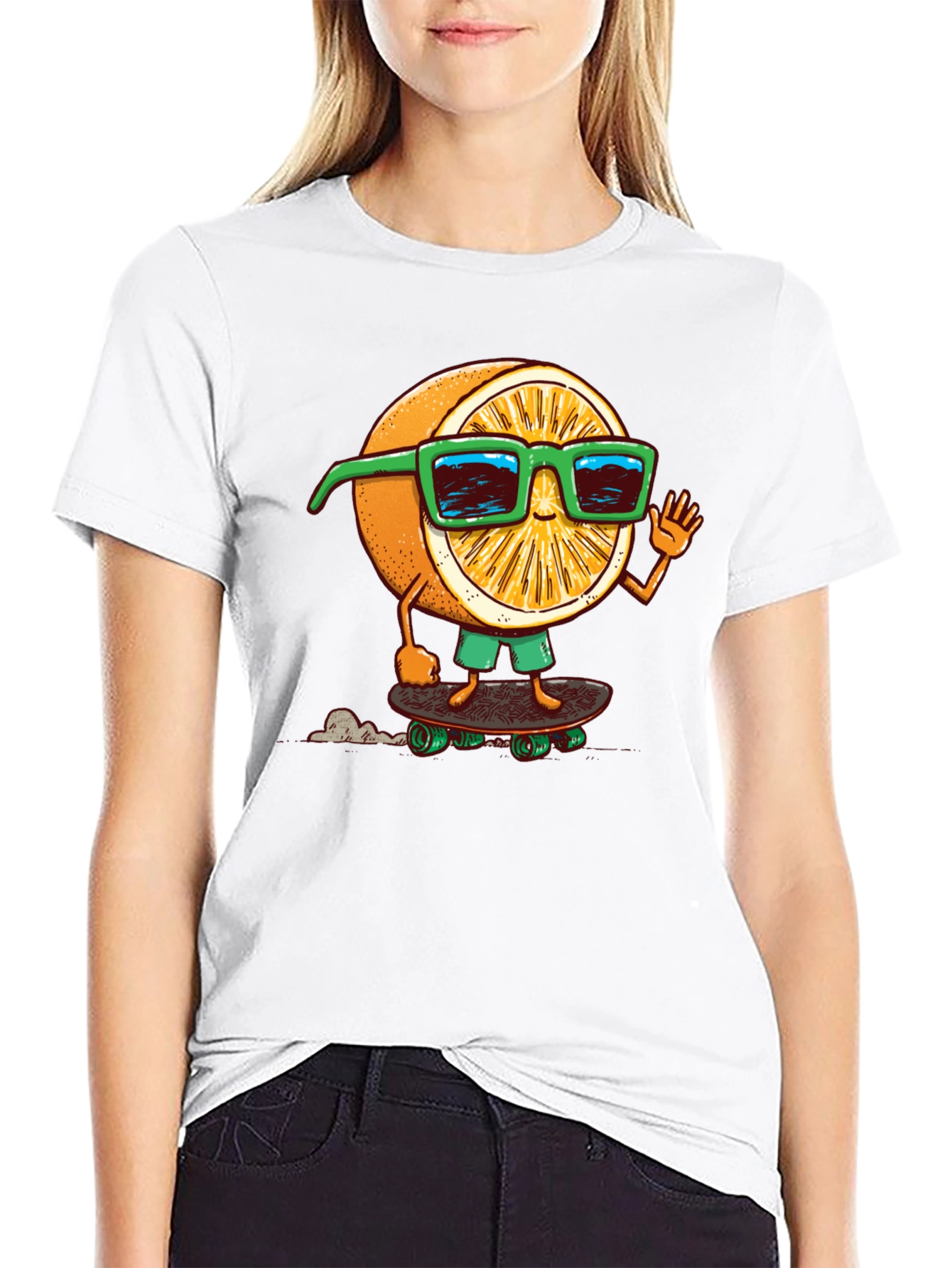 Cool Orange Skateboarder Graphic Tee - Black