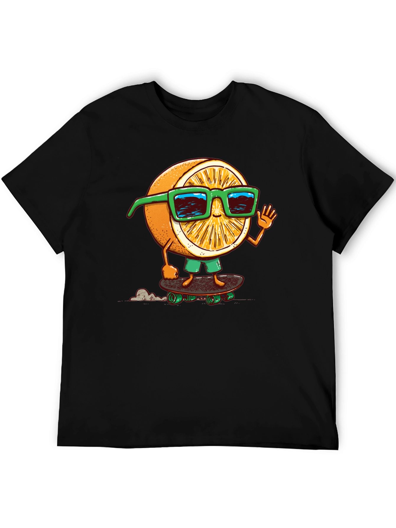 Cool Orange Skateboarder Graphic Tee - Black