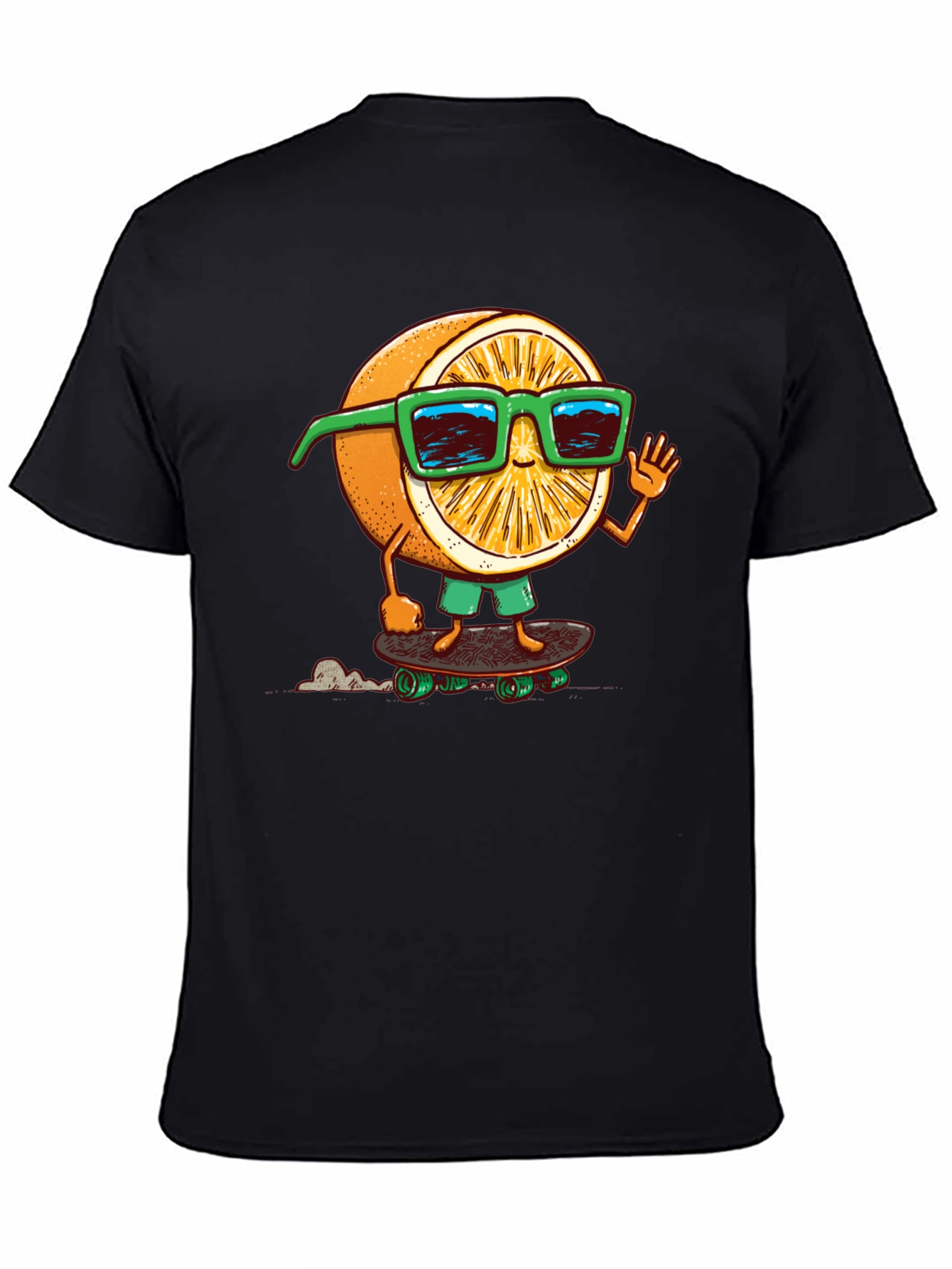 Cool Orange Skateboarder Graphic Tee - Black