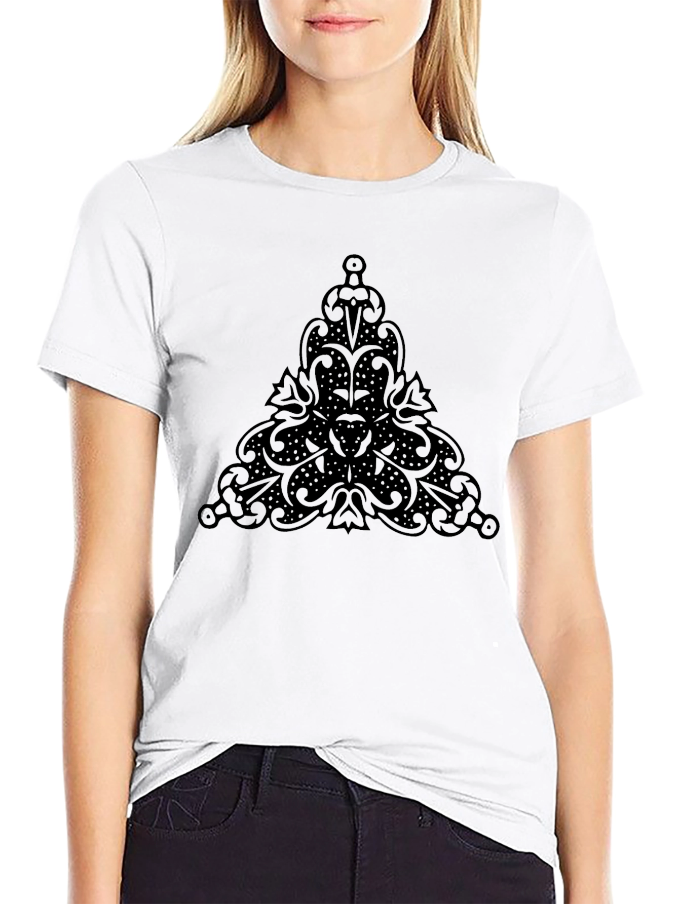 Mens Black T-Shirt with Ornamental Triangle Design