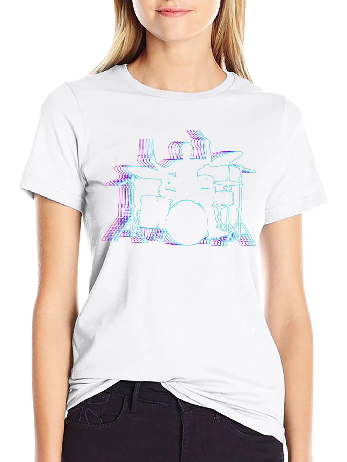 Drummer Outline Black T-Shirt - Music Lover Tee