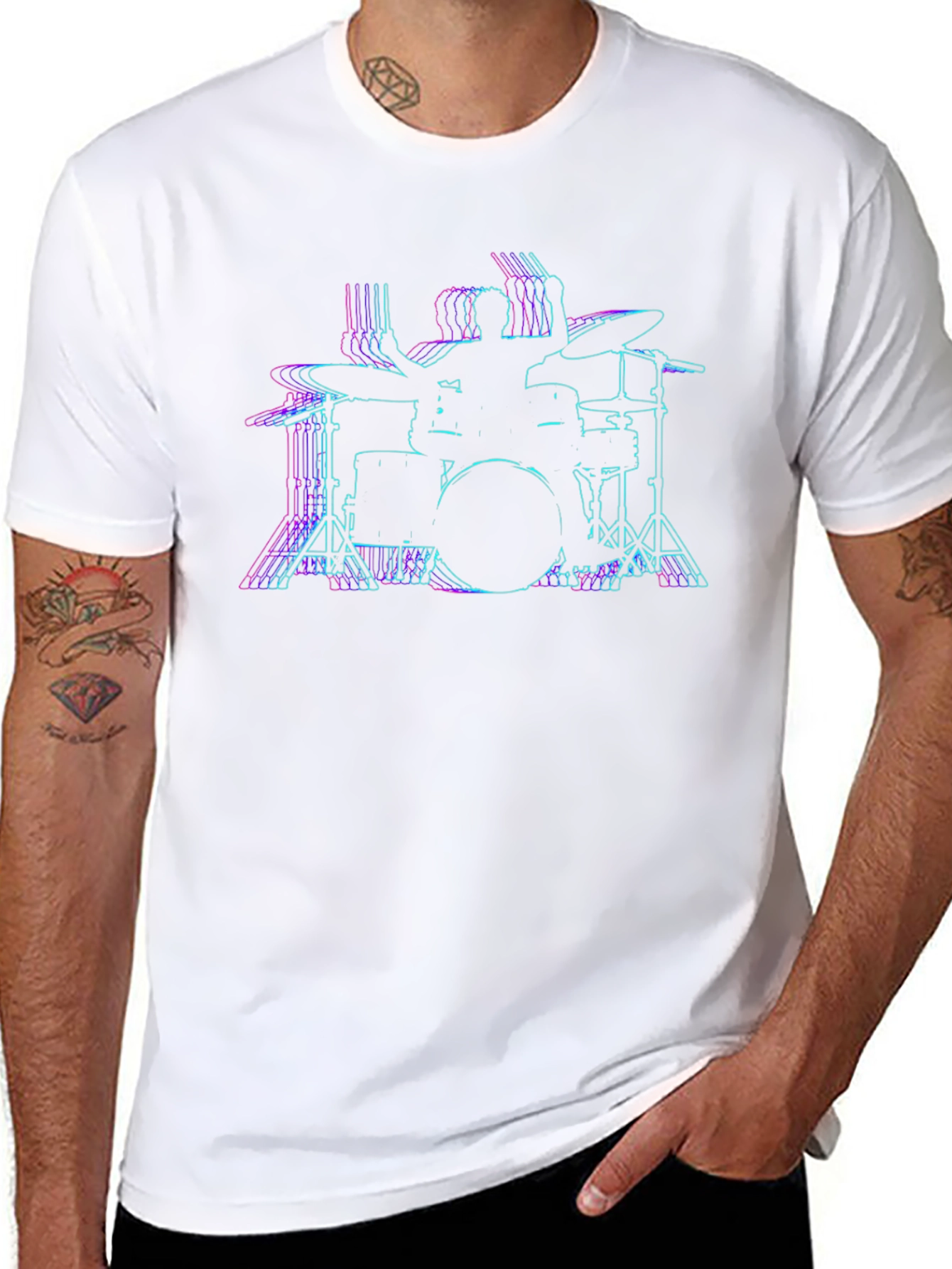 Drummer Outline Black T-Shirt - Music Lover Tee