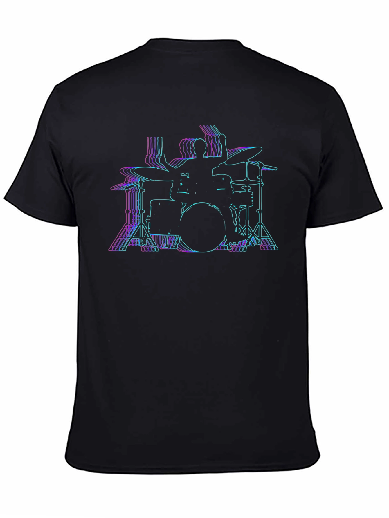Drummer Outline Black T-Shirt - Music Lover Tee