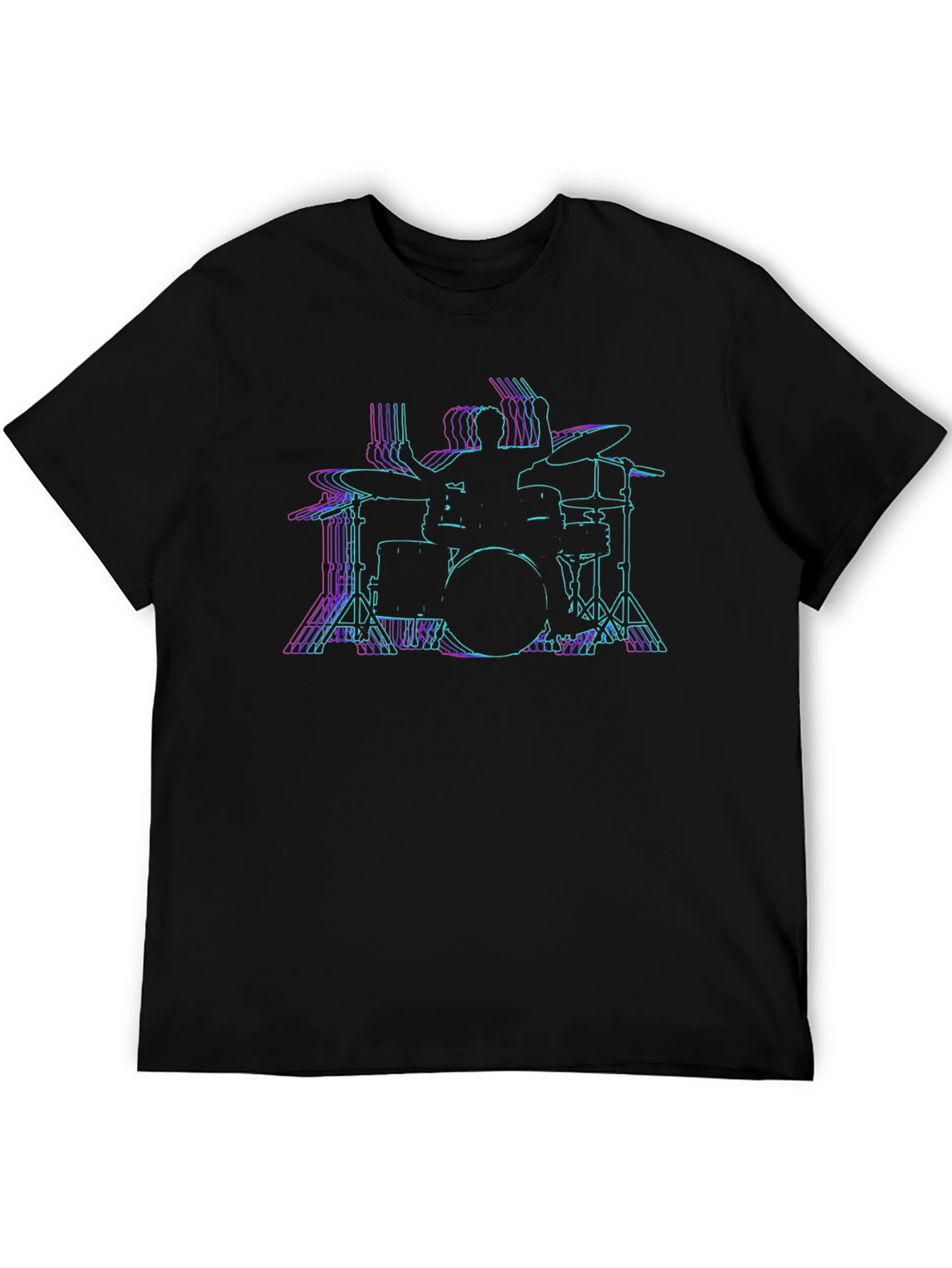 Drummer Outline Black T-Shirt - Music Lover Tee