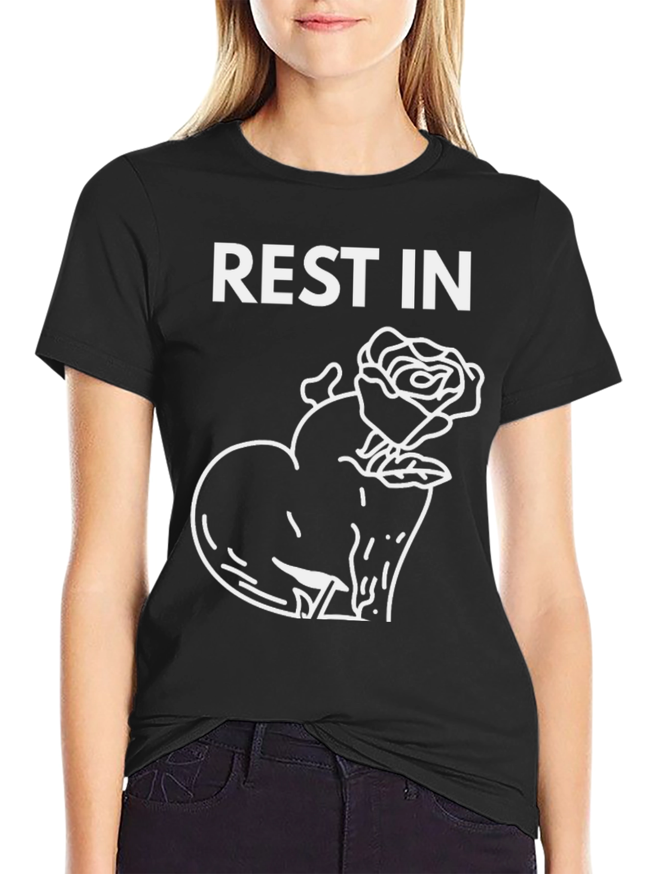 Rest in Peace Heart Rose Black T-Shirt