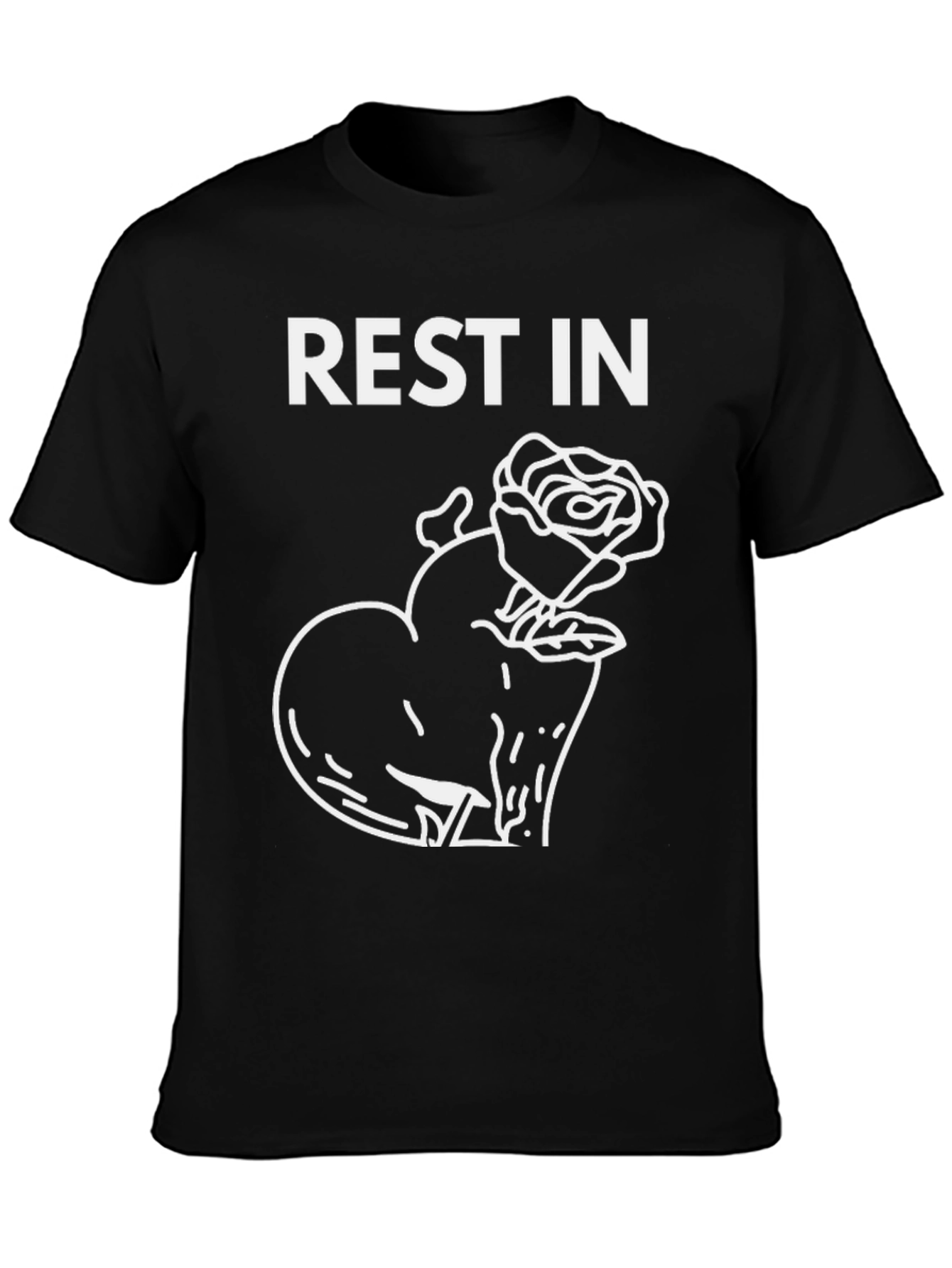 Rest in Peace Heart Rose Black T-Shirt