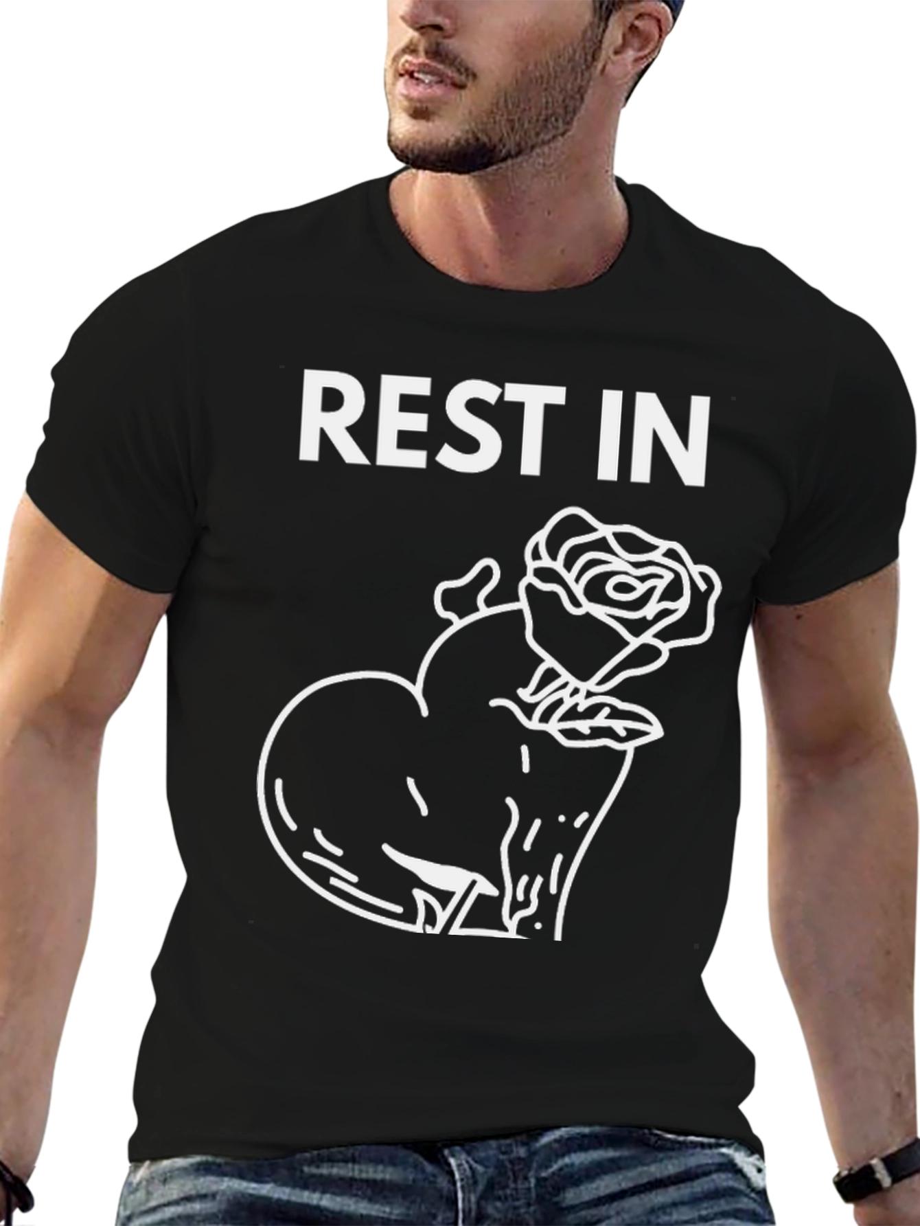 Rest in Peace Heart Rose Black T-Shirt