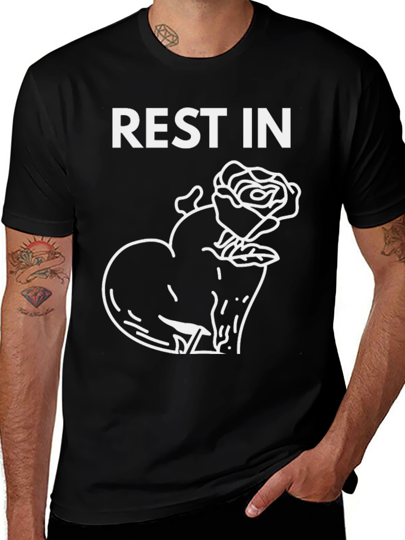 Rest in Peace Heart Rose Black T-Shirt