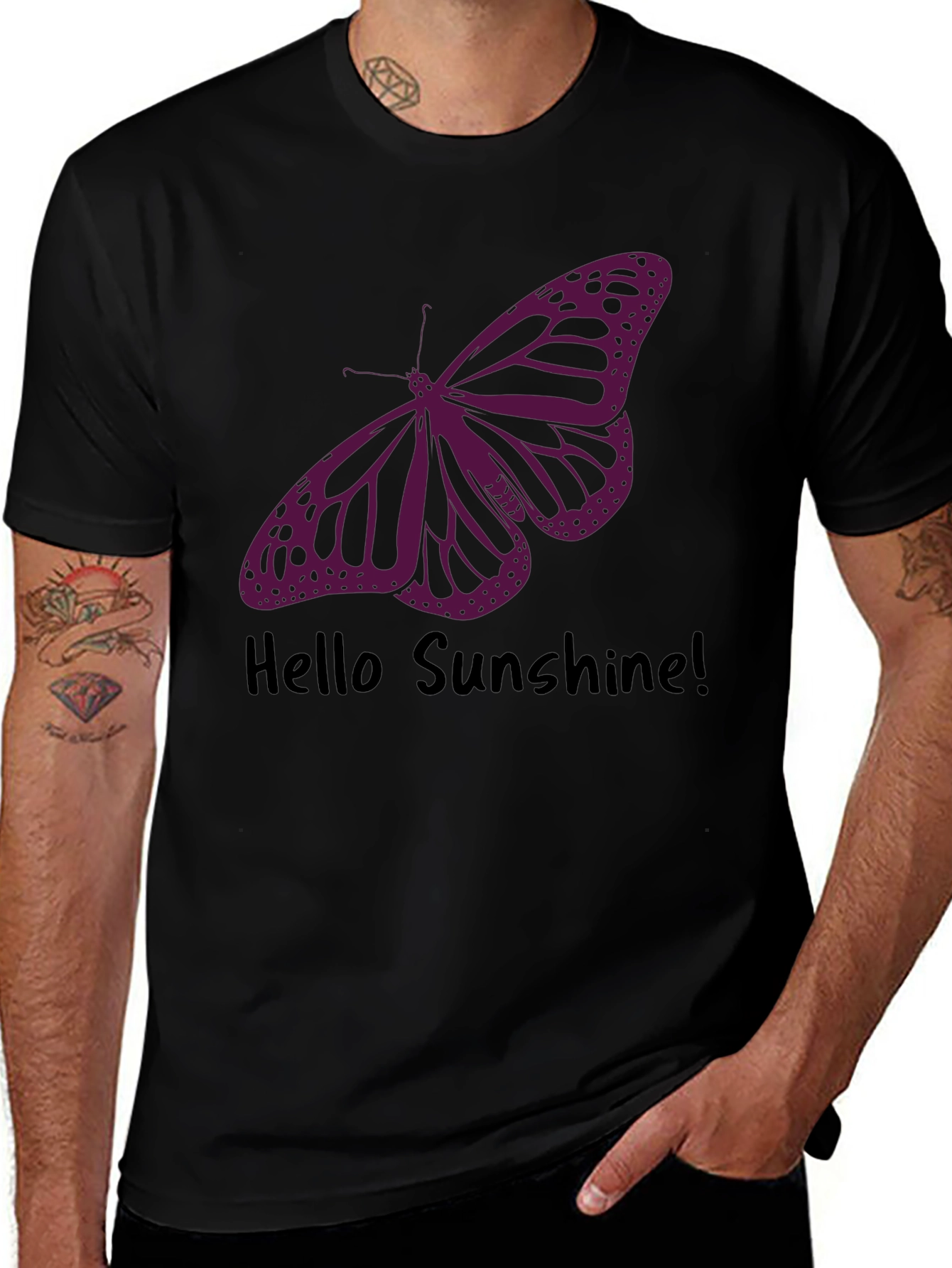 Butterfly Graphic Tee - Hello Sunshine Black T-Shirt
