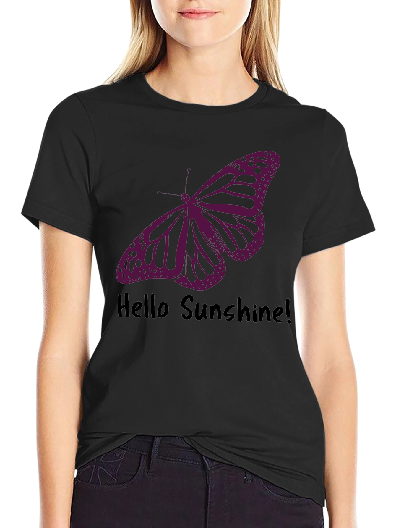 Butterfly Graphic Tee - Hello Sunshine Black T-Shirt