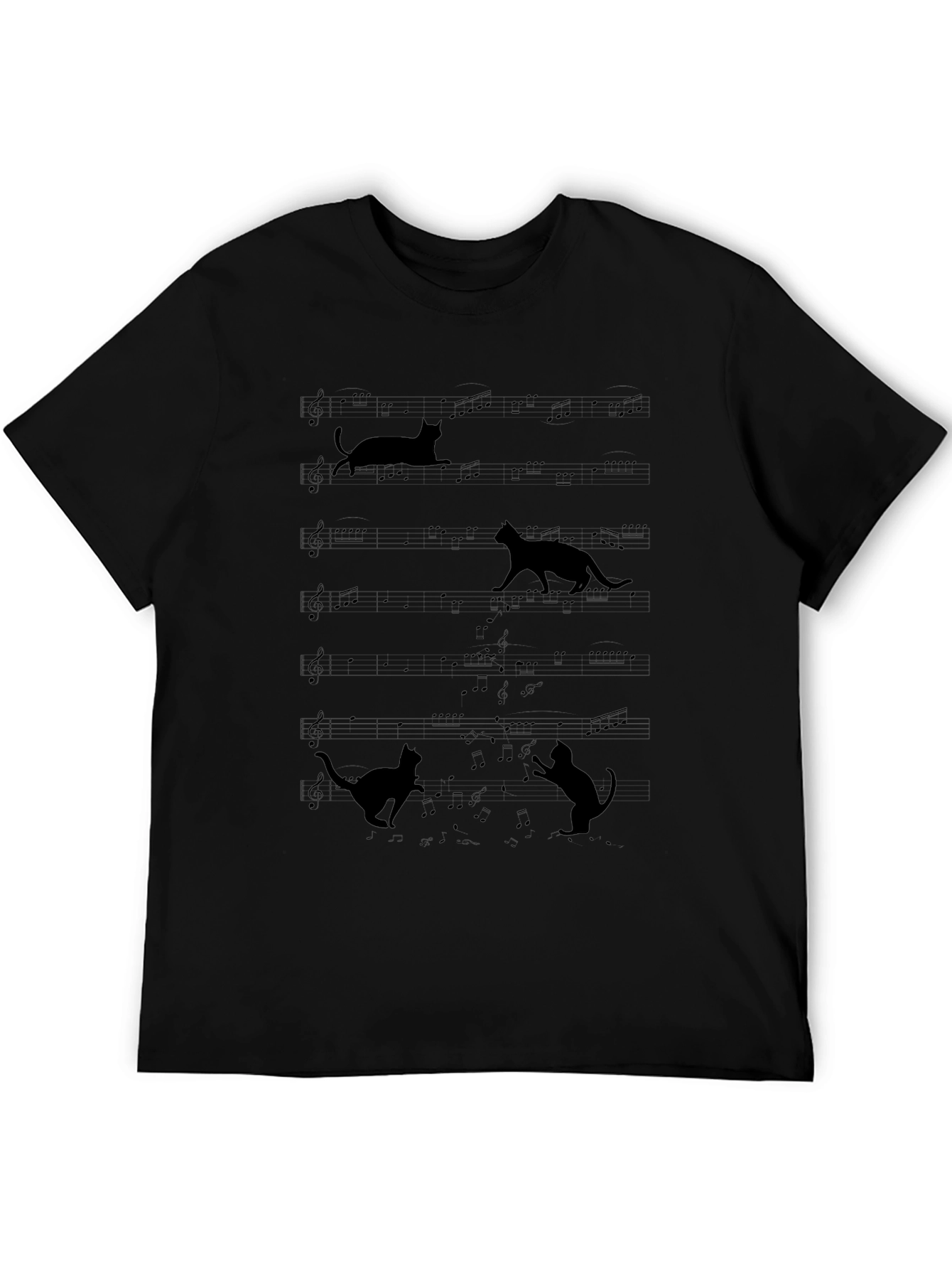 Cats on Sheet Music Black T-Shirt