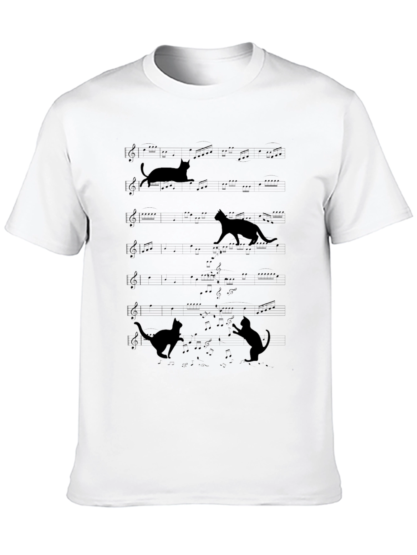 Cats on Sheet Music Black T-Shirt