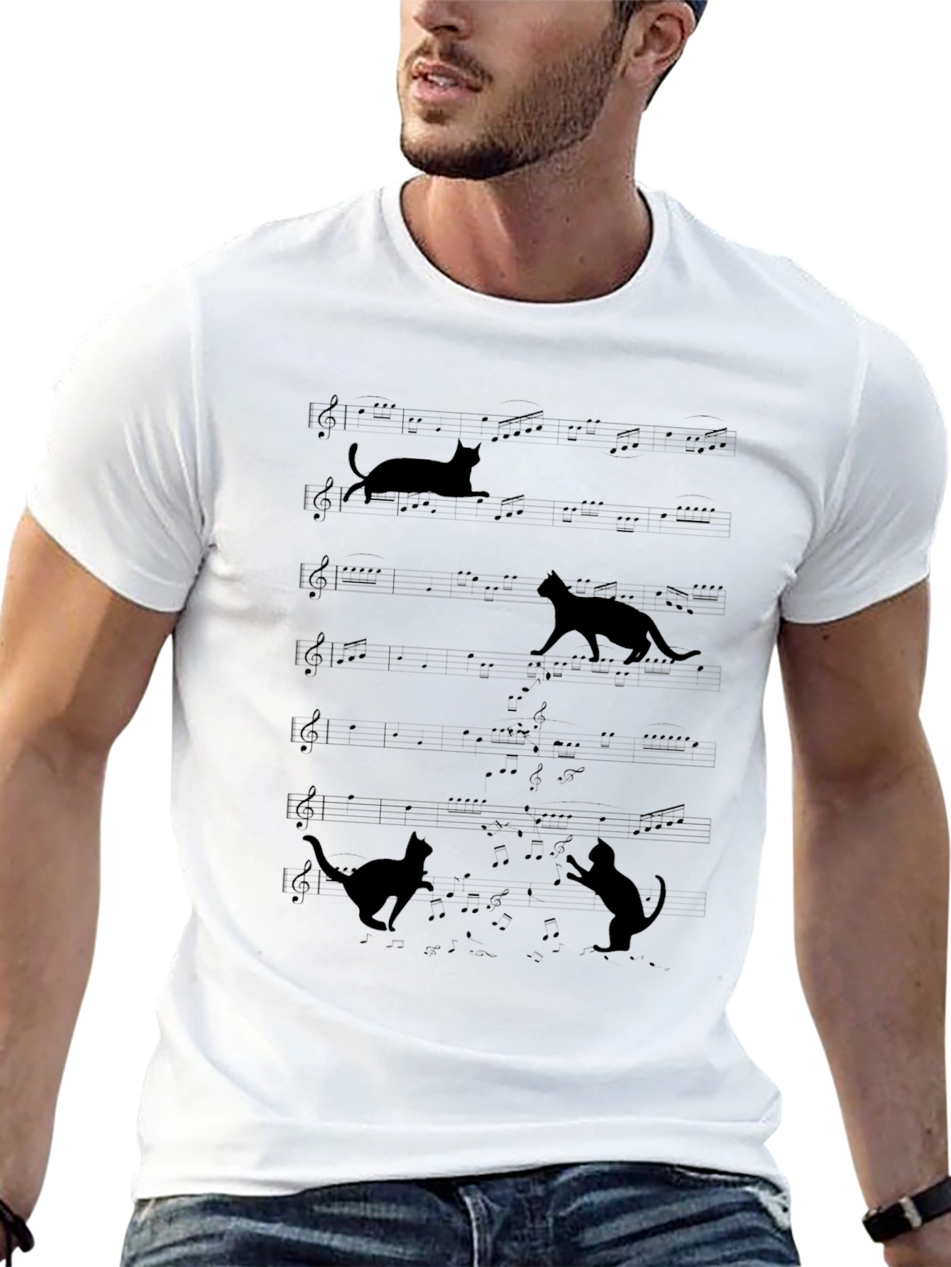 Cats on Sheet Music Black T-Shirt