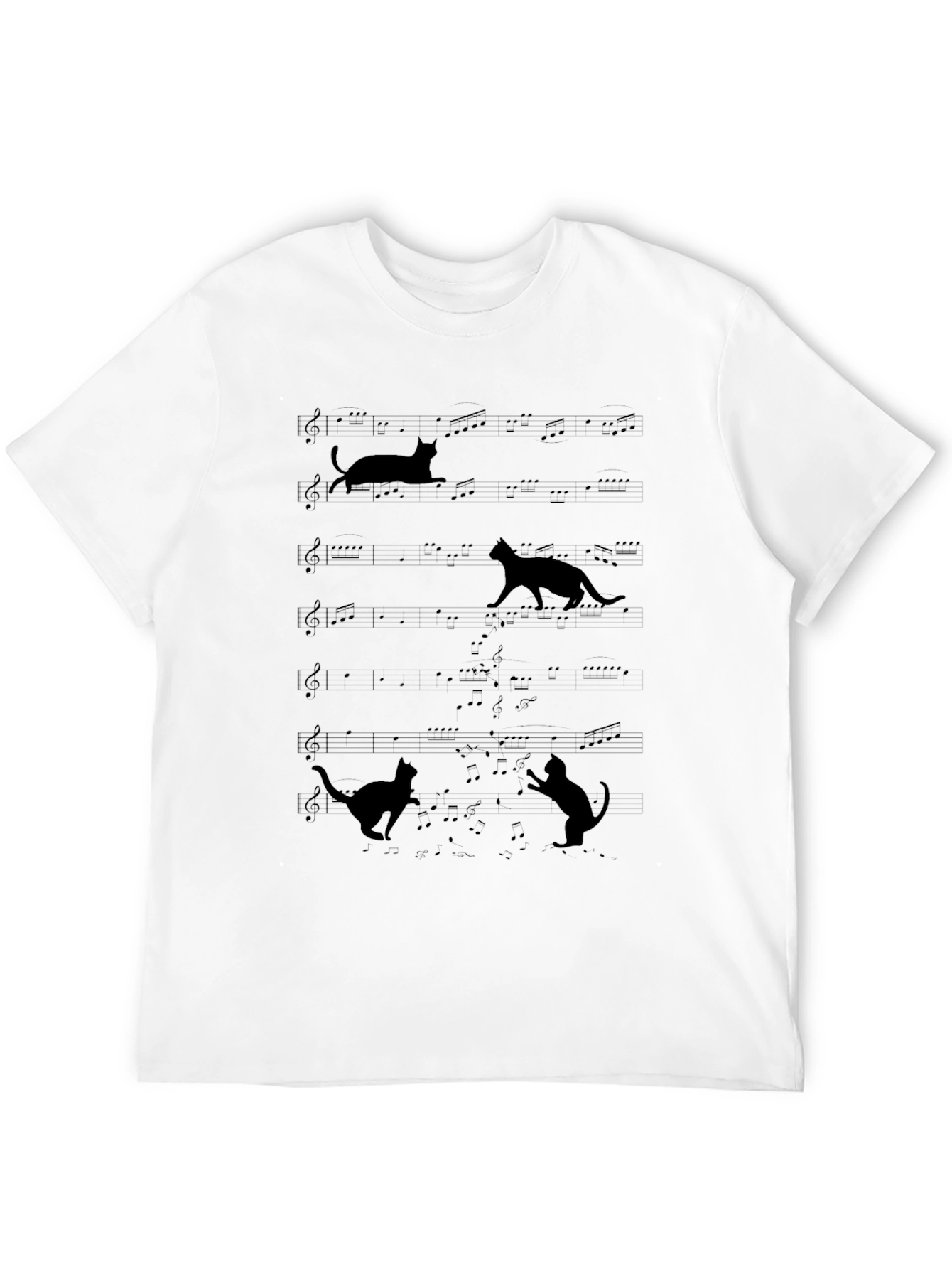 Cats on Sheet Music Black T-Shirt