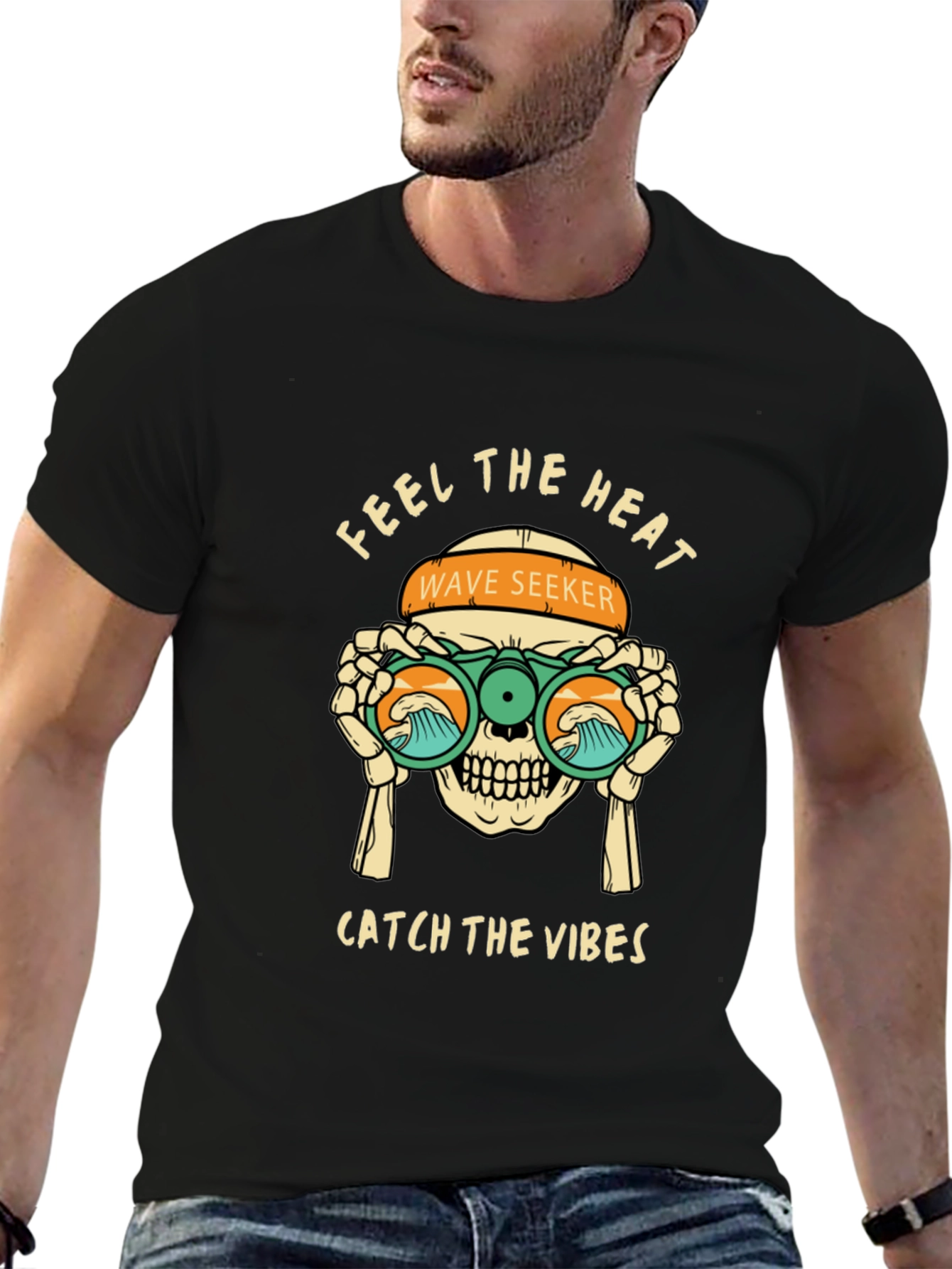 Feel The Heat Tee: Wave Seeker Skull Design