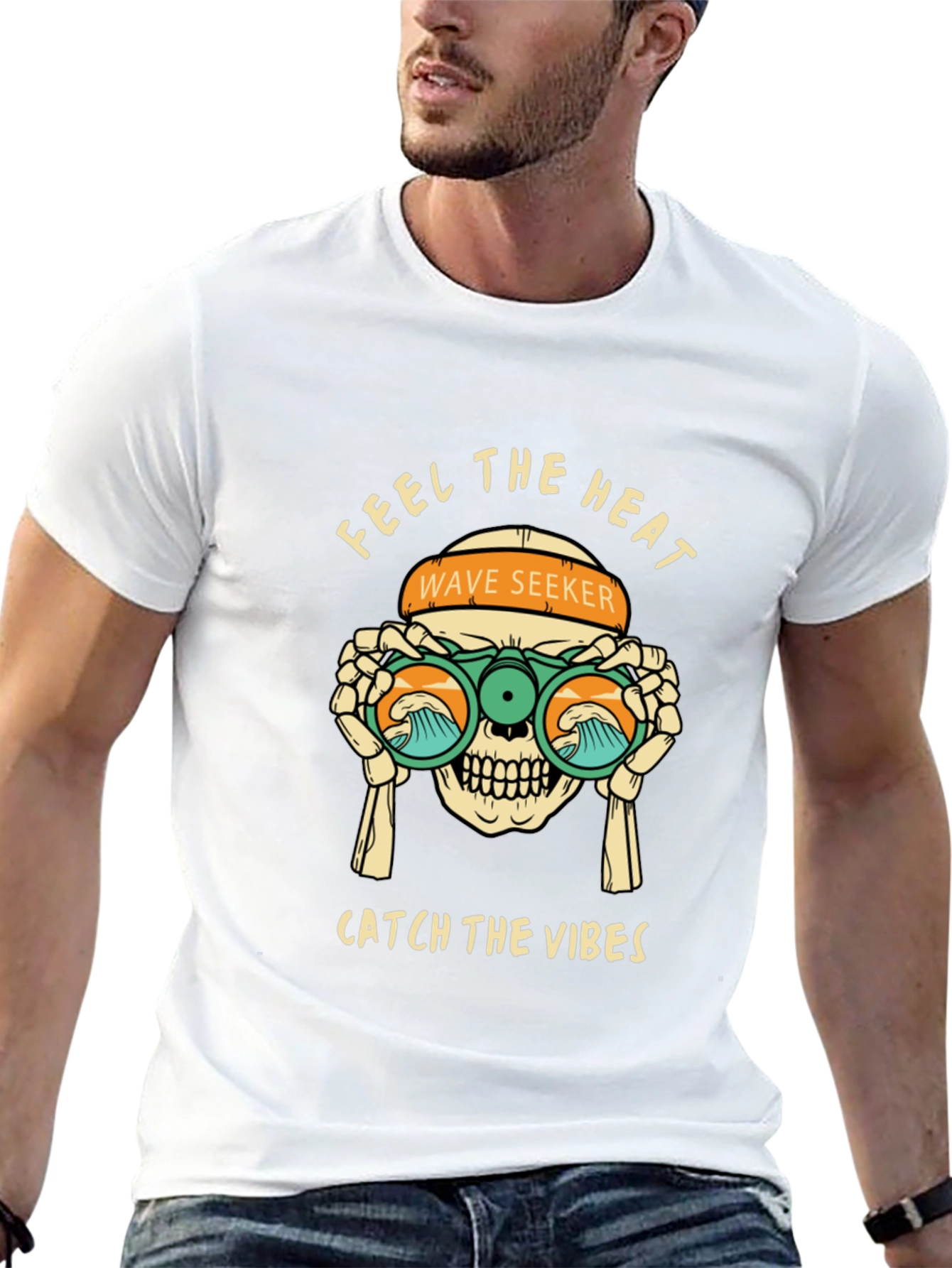 Feel The Heat Tee: Wave Seeker Skull Design