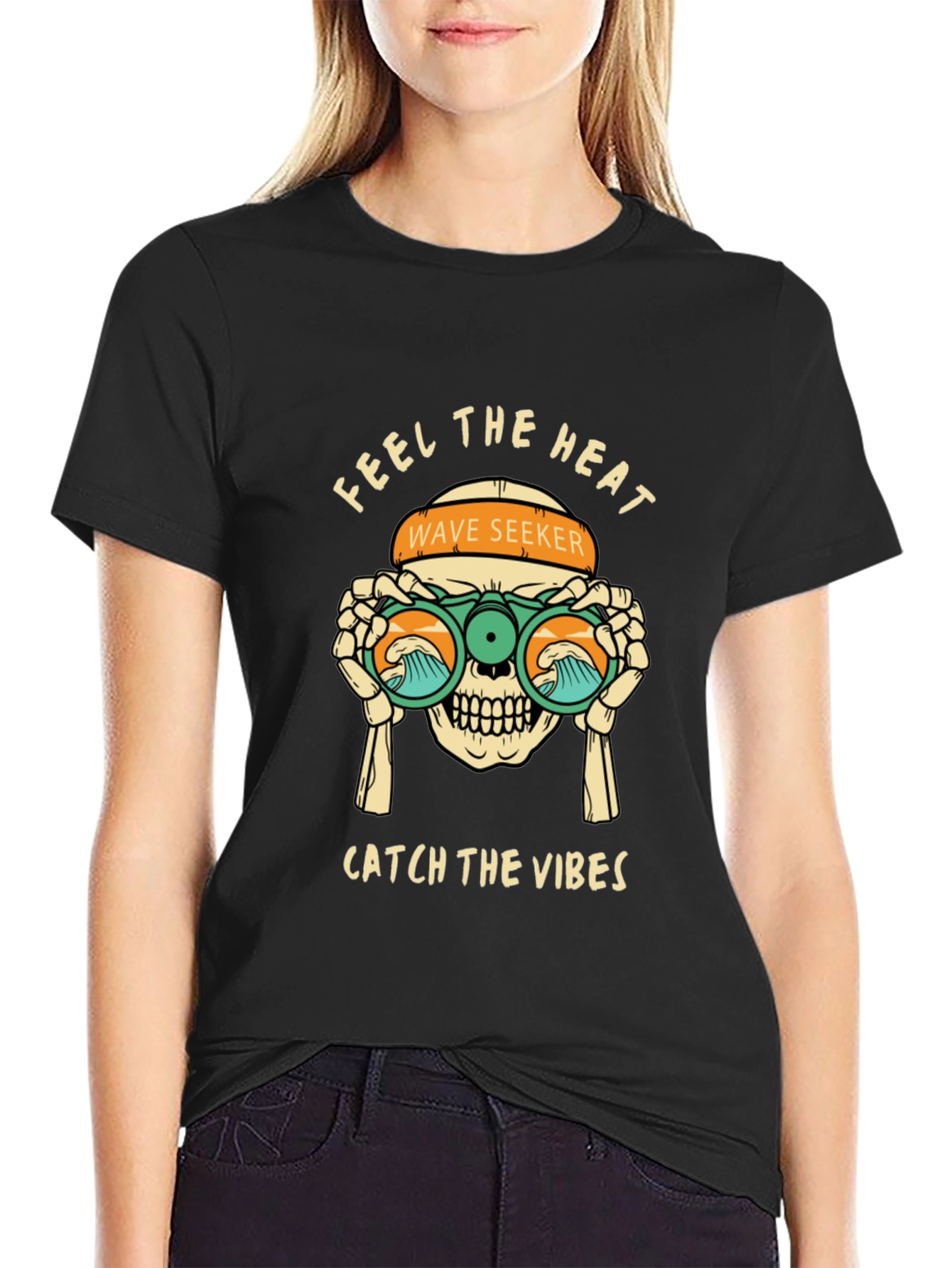 Feel The Heat Tee: Wave Seeker Skull Design