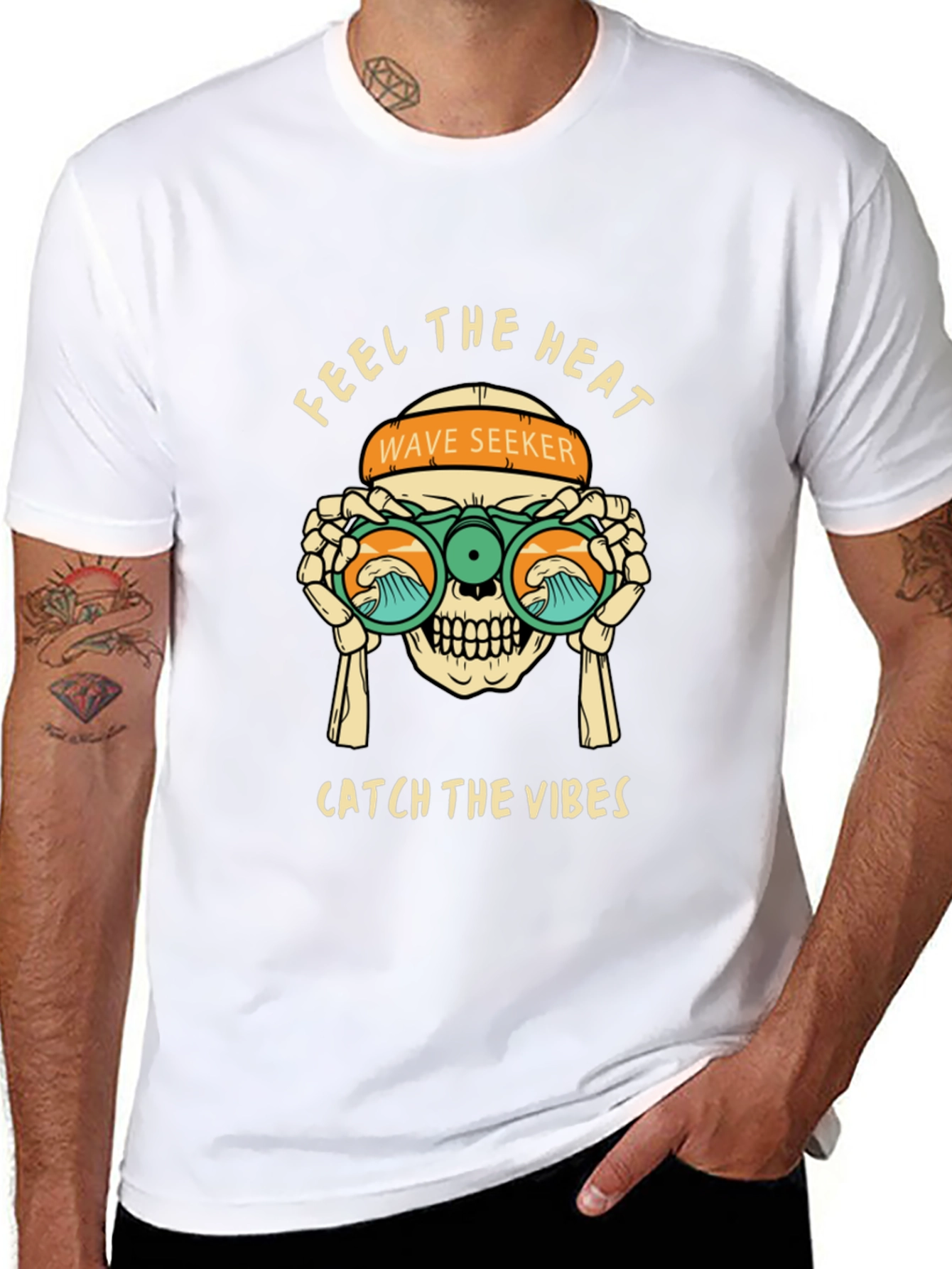 Feel The Heat Tee: Wave Seeker Skull Design