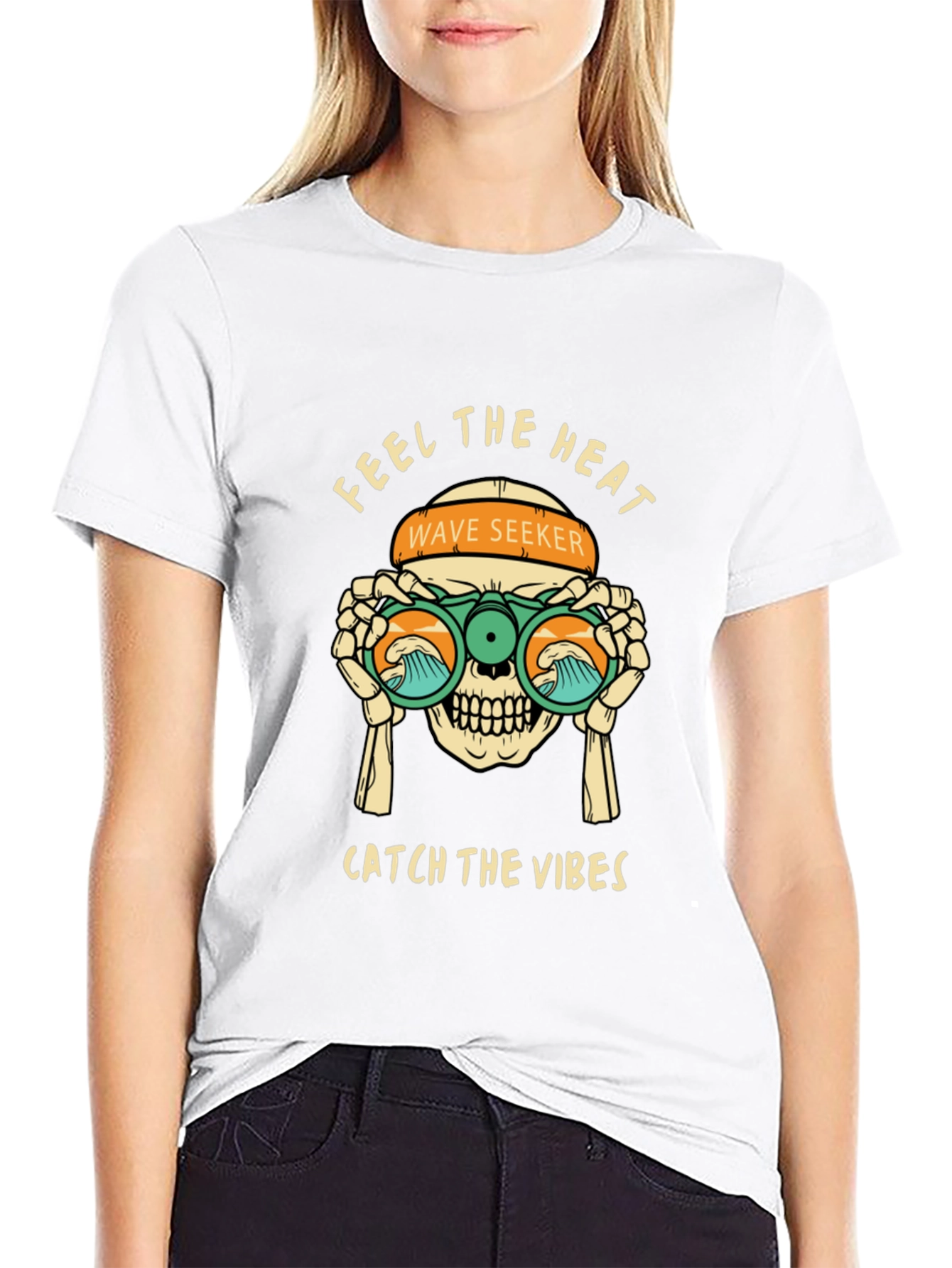 Feel The Heat Tee: Wave Seeker Skull Design