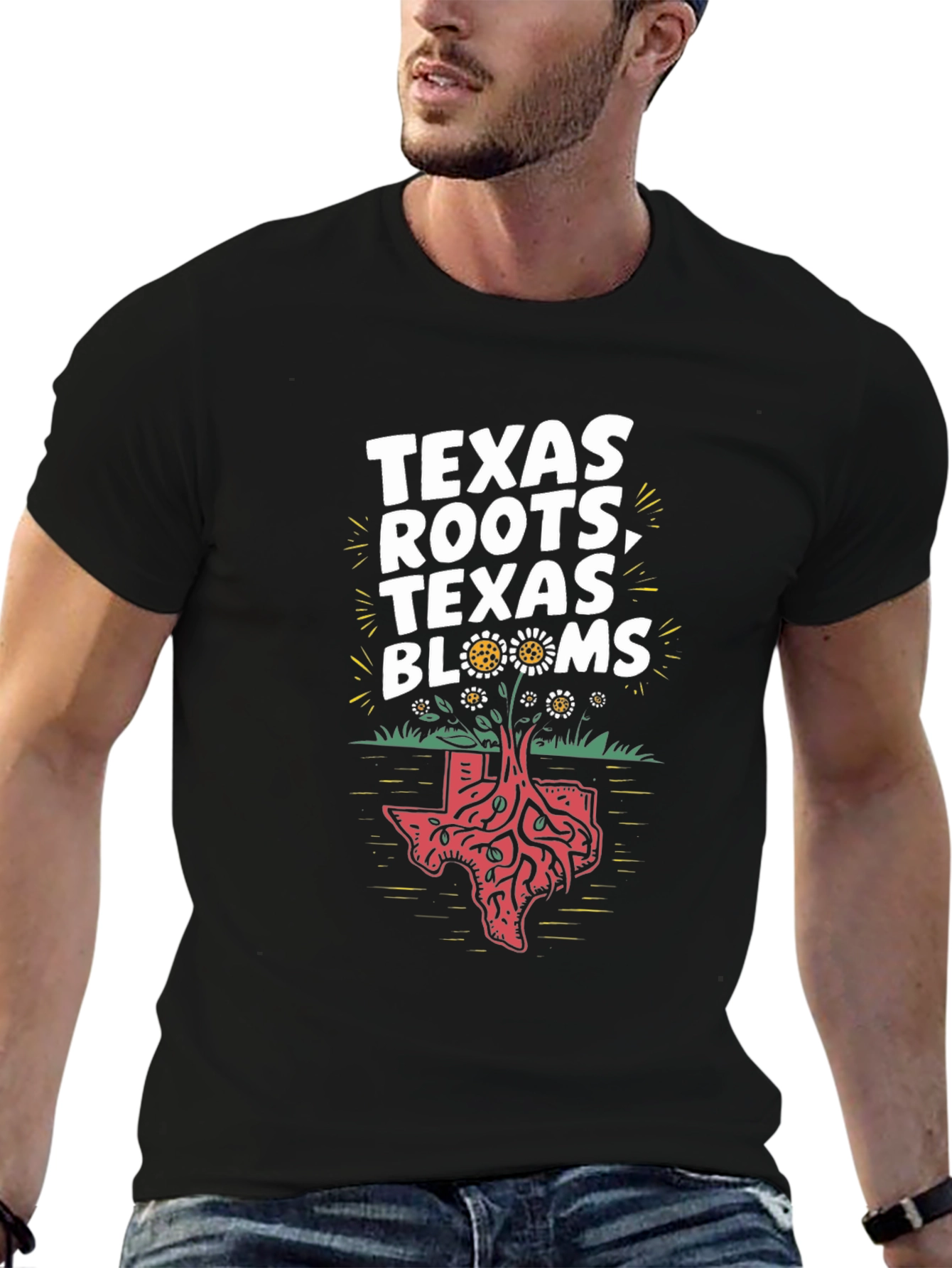 Texas Roots Blooms Graphic T-Shirt - Black