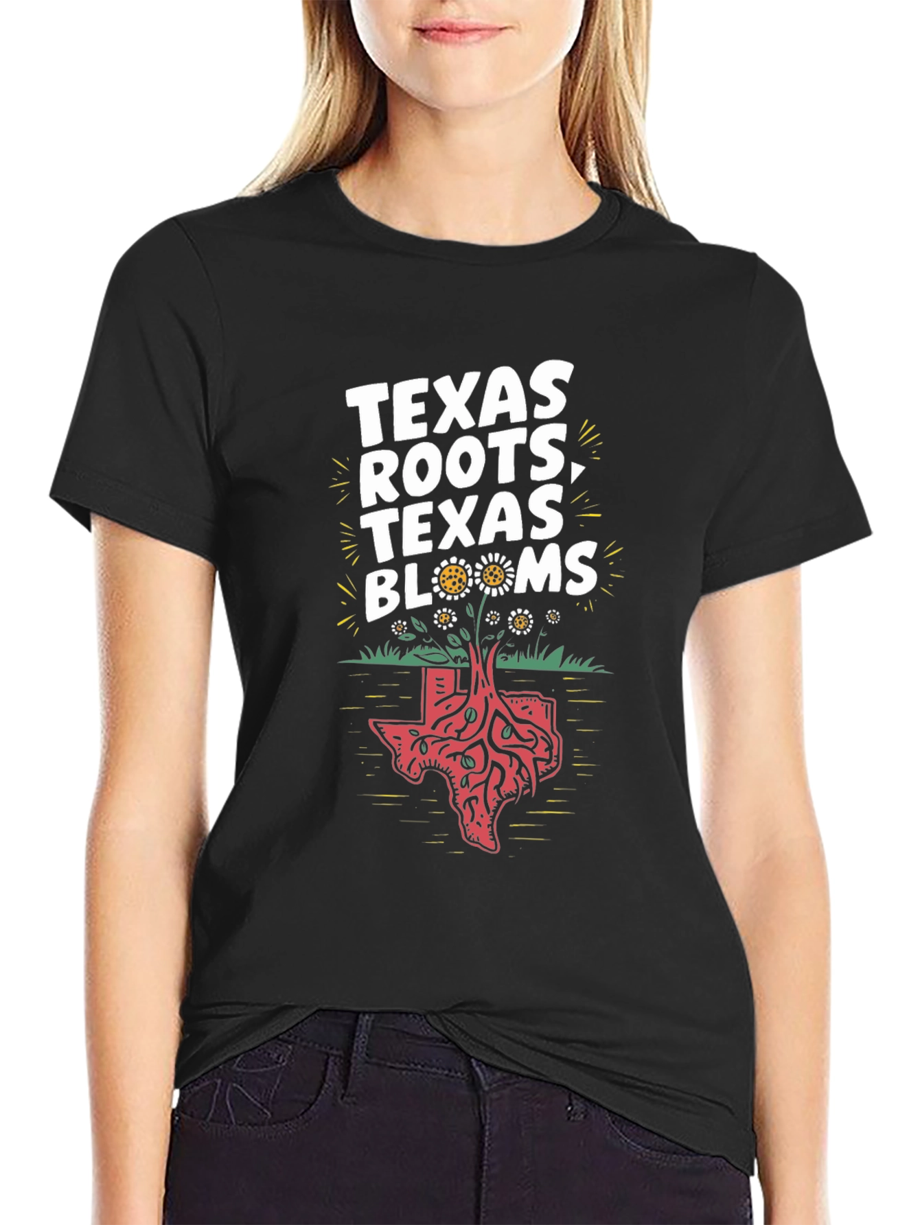 Texas Roots Blooms Graphic T-Shirt - Black