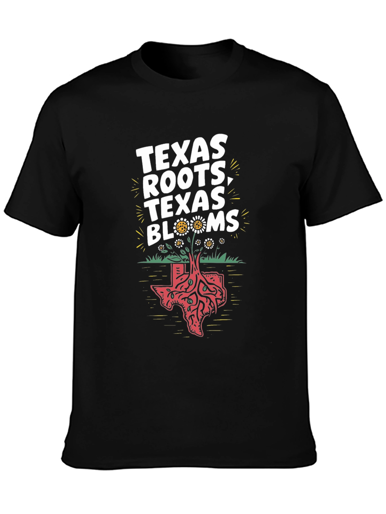 Texas Roots Blooms Graphic T-Shirt - Black