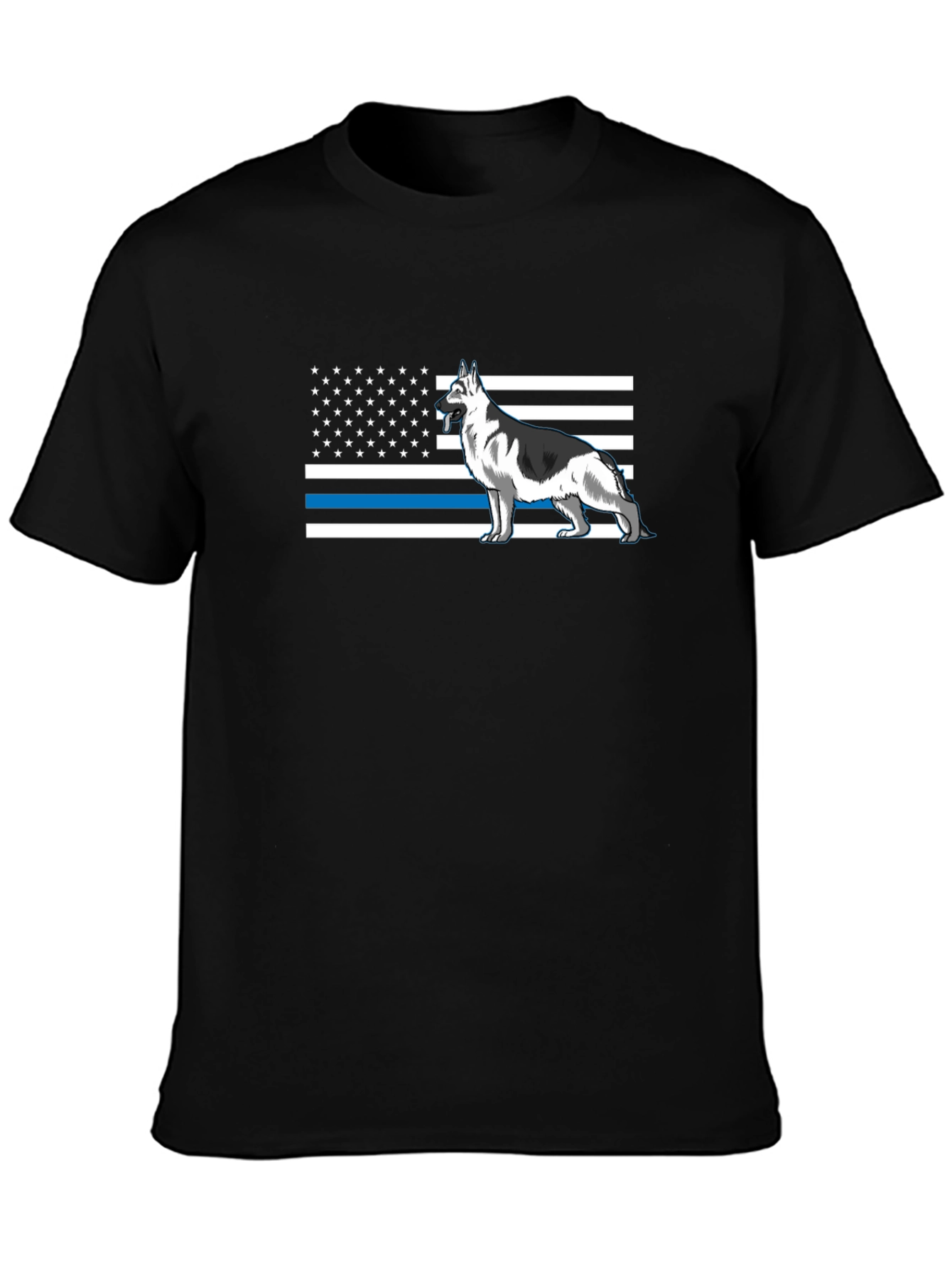 German Shepherd American Flag Thin Blue Line T-Shirt