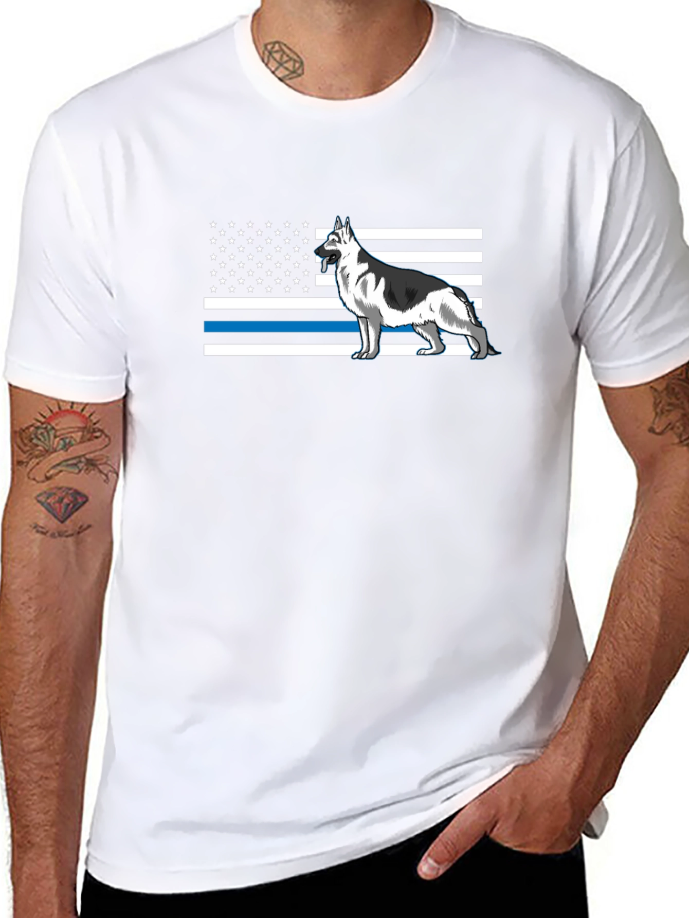 German Shepherd American Flag Thin Blue Line T-Shirt