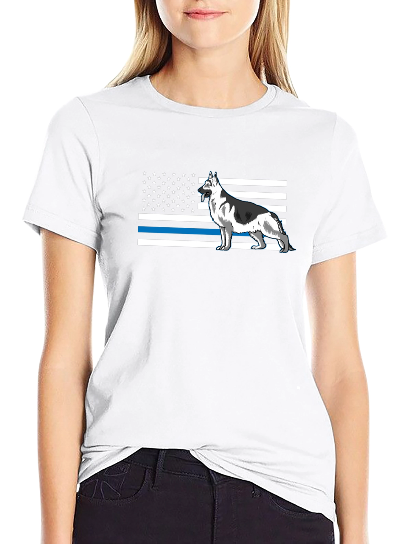 German Shepherd American Flag Thin Blue Line T-Shirt