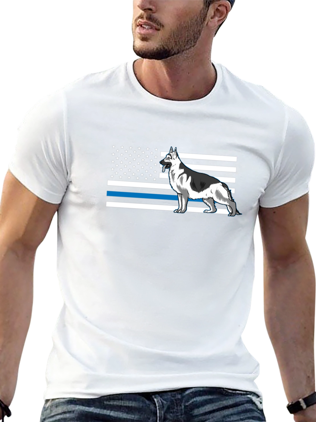 German Shepherd American Flag Thin Blue Line T-Shirt